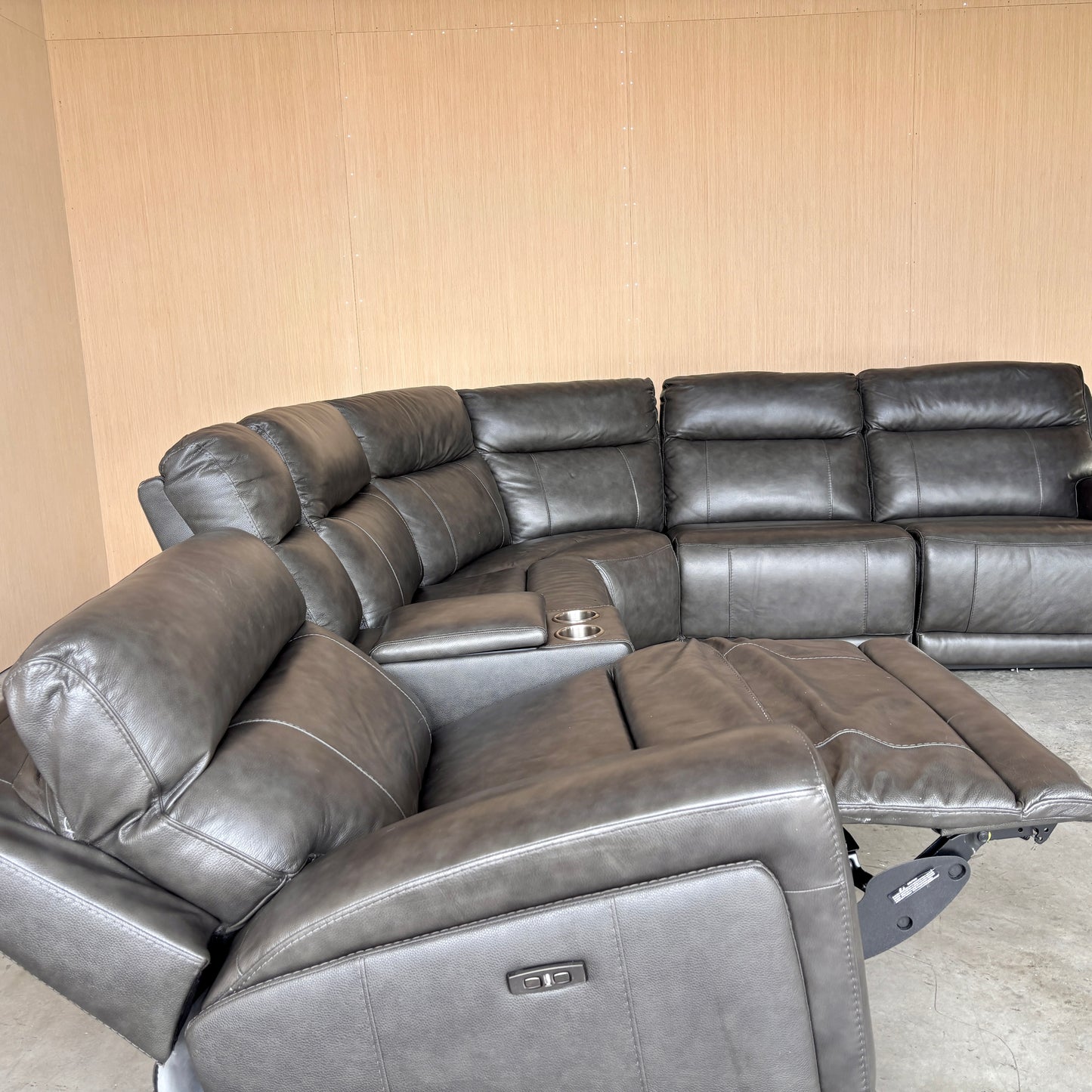 Leather Power Modular Reclining Sectional Couch with Power Headrests