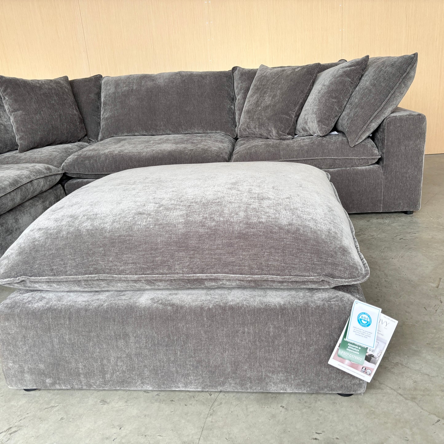 Grey Sereen Cloud 6-piece Fabric Modular Sectional Couch (No Ottoman)