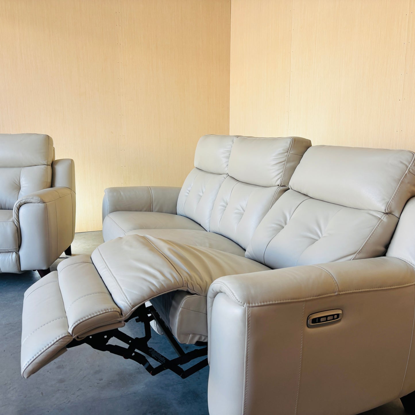 Real Leather Reclining Couch and Chair Set