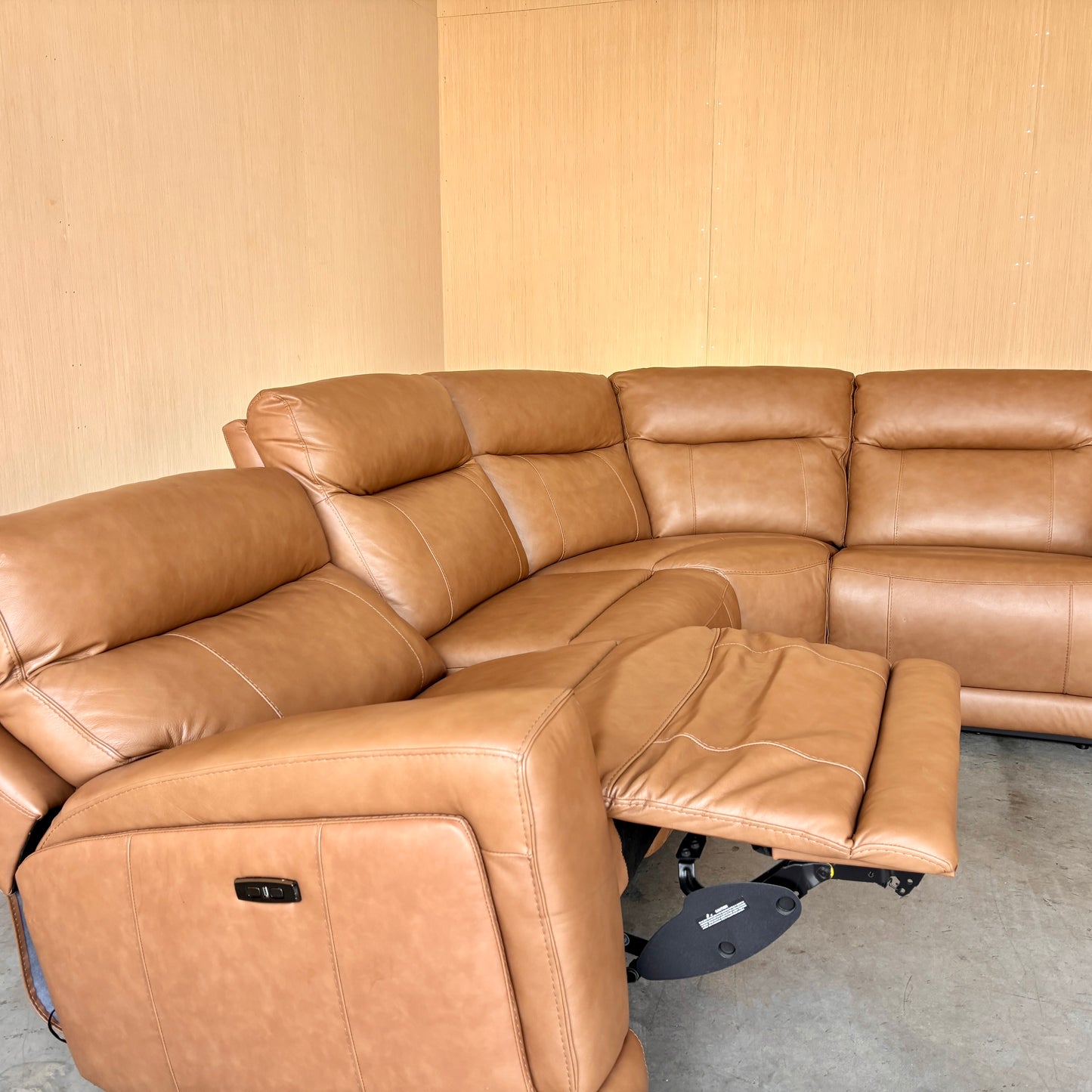 Camel Leather Power Modular Reclining Sectional Couch with Power Headrests