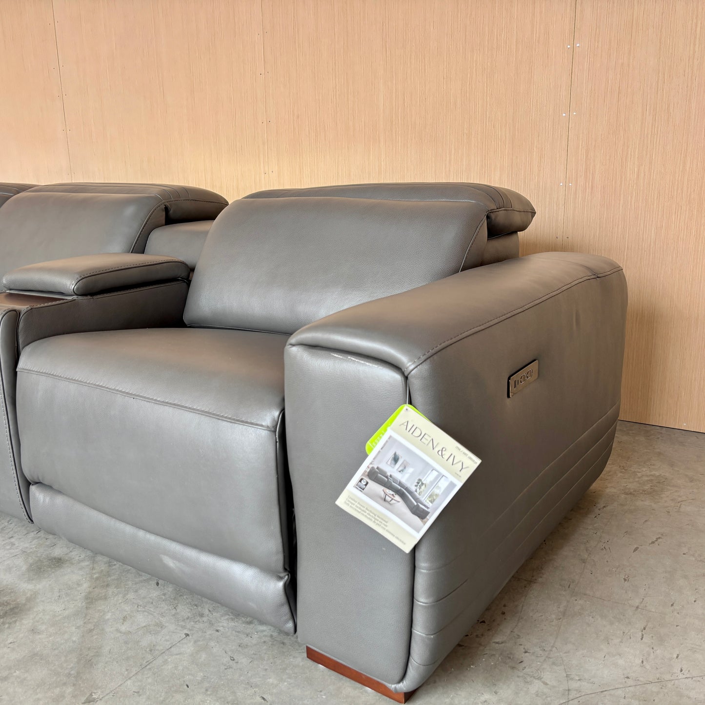 Grey Leather Power Reclining Sectional with Power Headrests - Like New w/Tags!