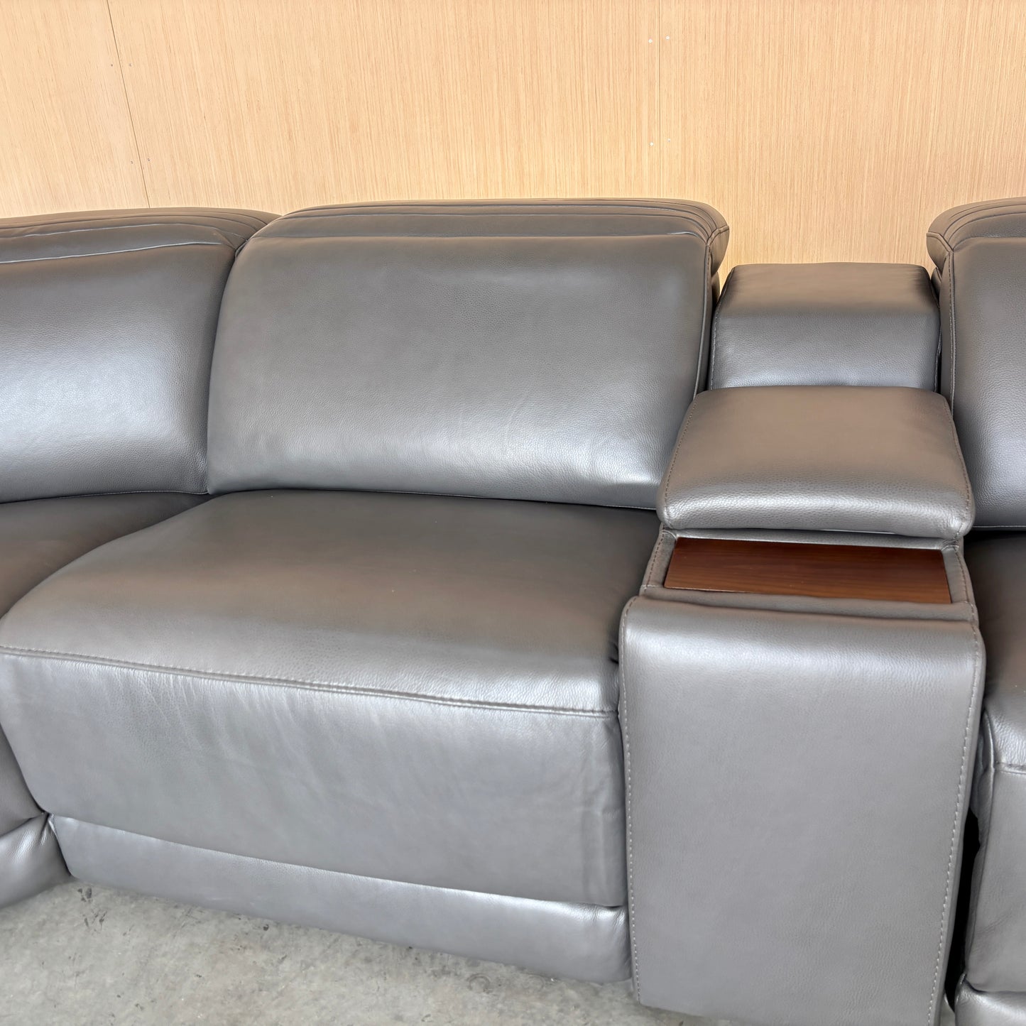 Grey Leather Power Reclining Sectional with Power Headrests - Like New w/Tags!