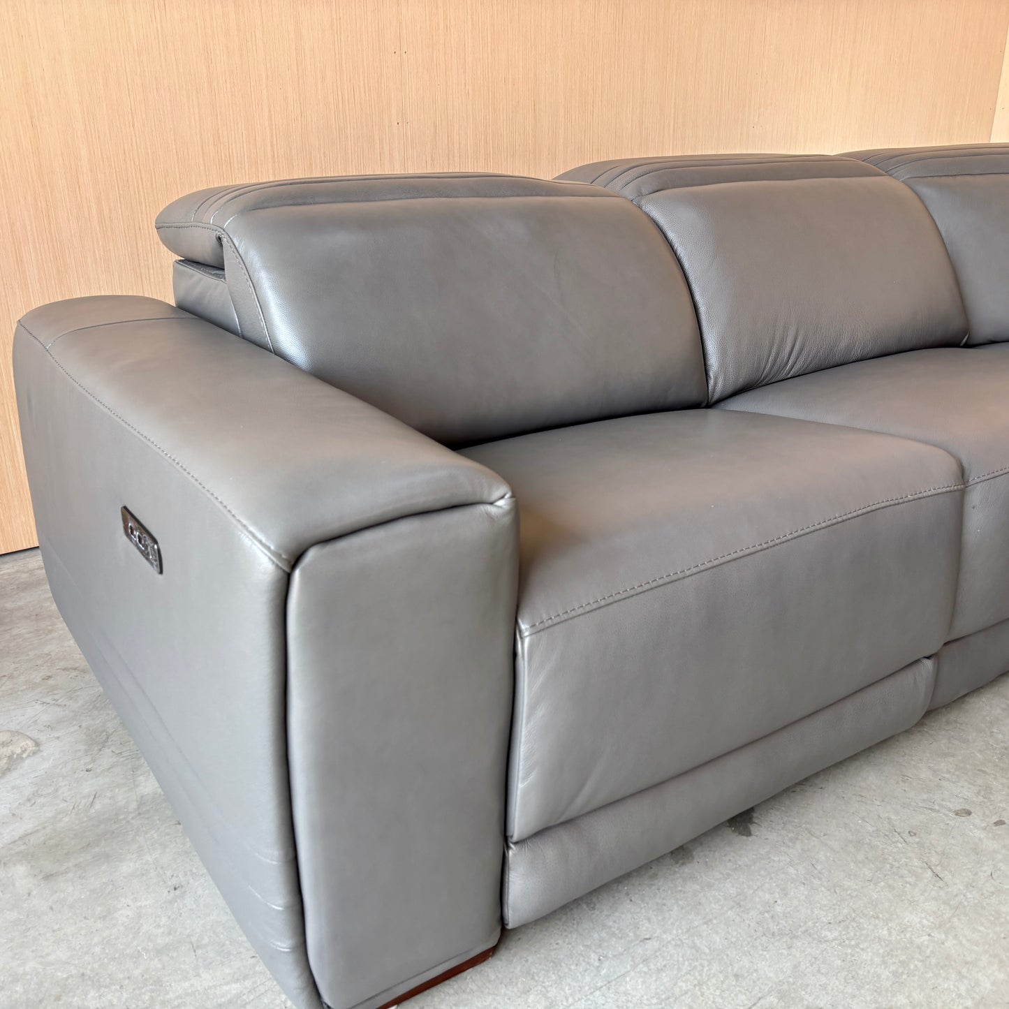 Grey Leather Power Reclining Sectional with Power Headrests - Like New w/Tags!