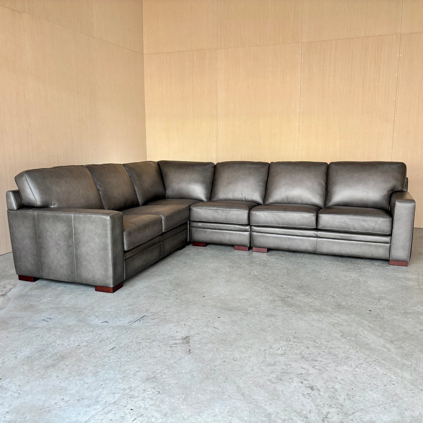 Grey Top Grain Leather Sectional Couch - LIKE NEW!!