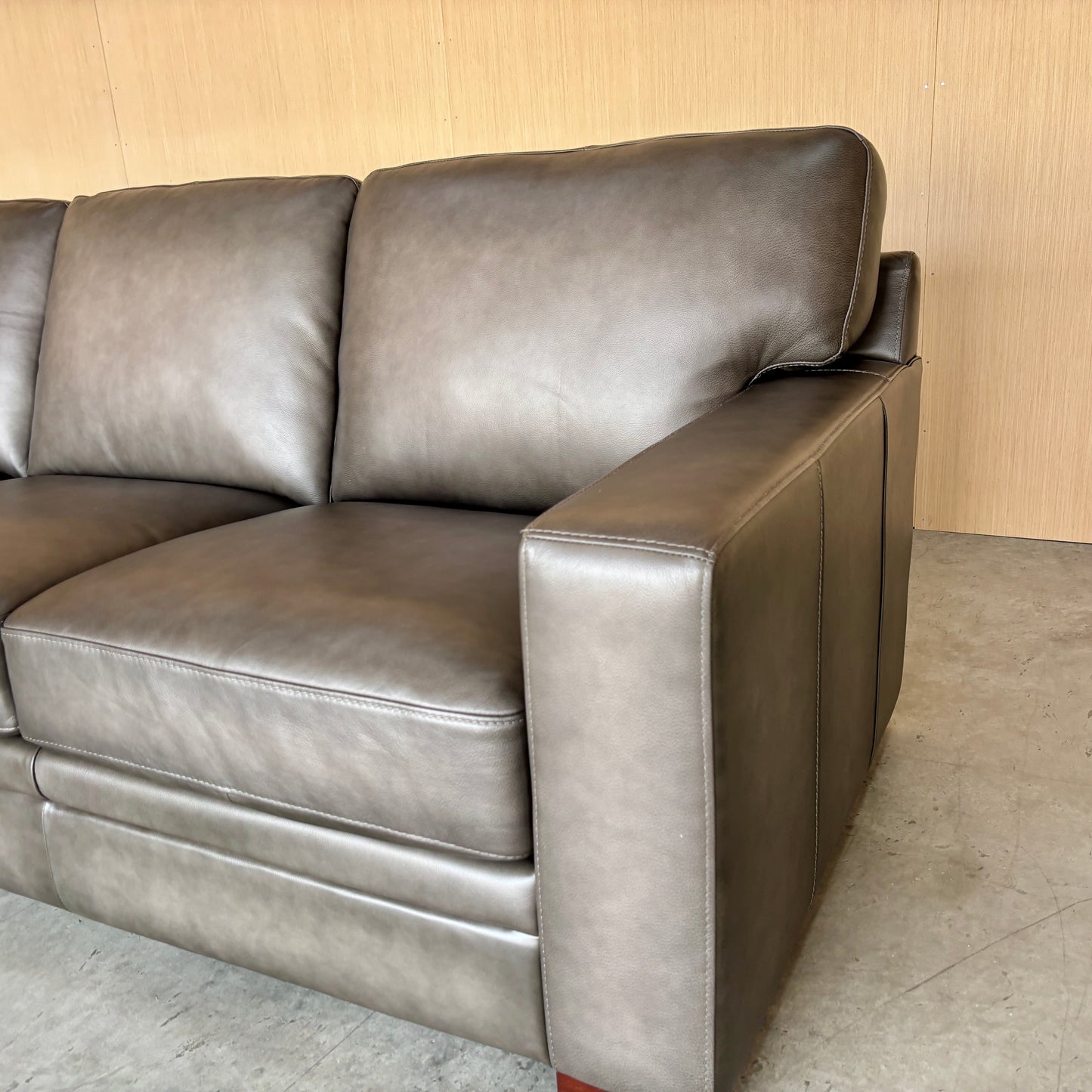 Grey Top Grain Leather Sectional Couch - LIKE NEW!!