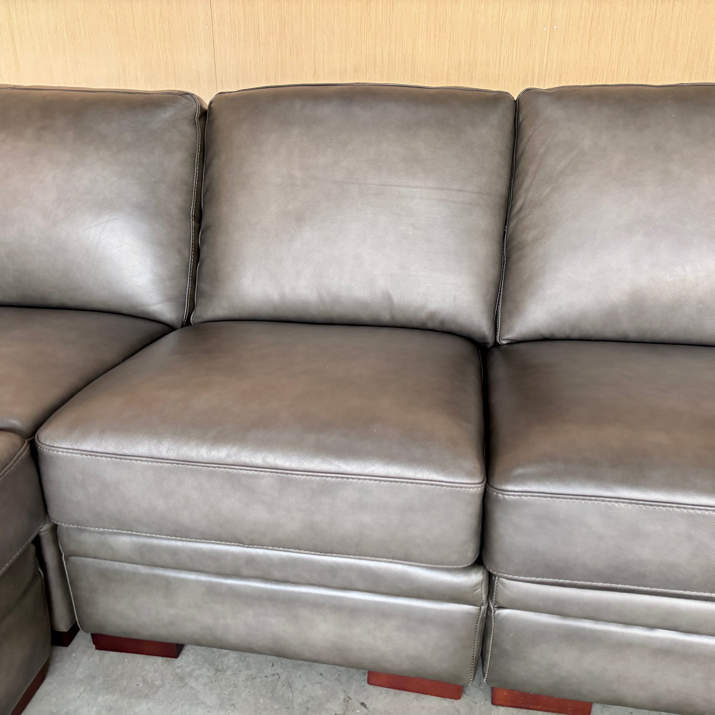 Grey Top Grain Leather Sectional Couch - LIKE NEW!!