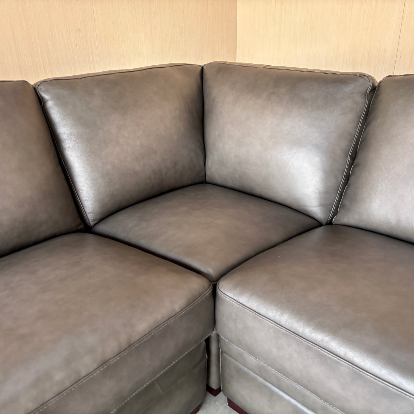 Grey Top Grain Leather Sectional Couch - LIKE NEW!!