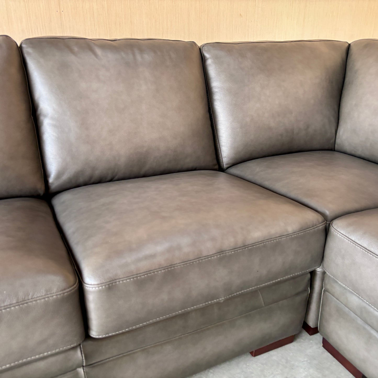 Grey Top Grain Leather Sectional Couch - LIKE NEW!!