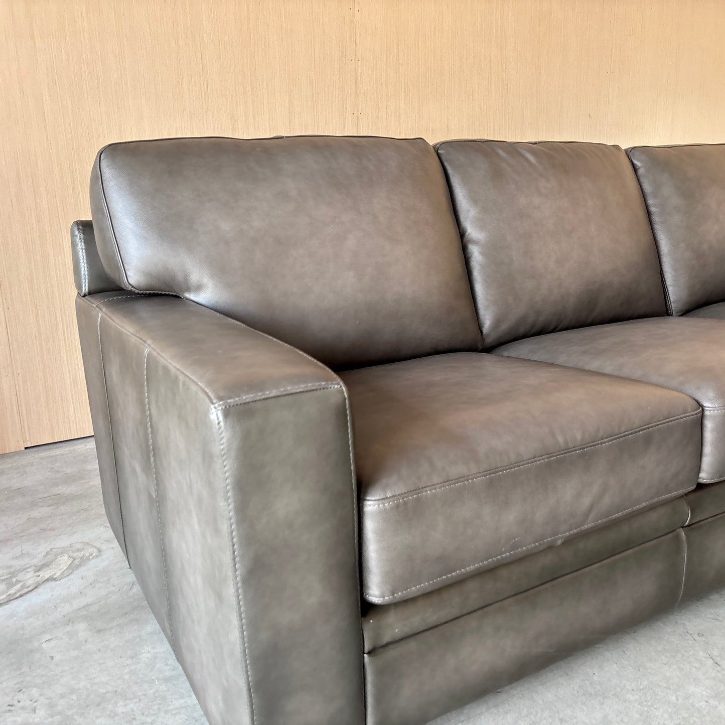 Grey Top Grain Leather Sectional Couch - LIKE NEW!!