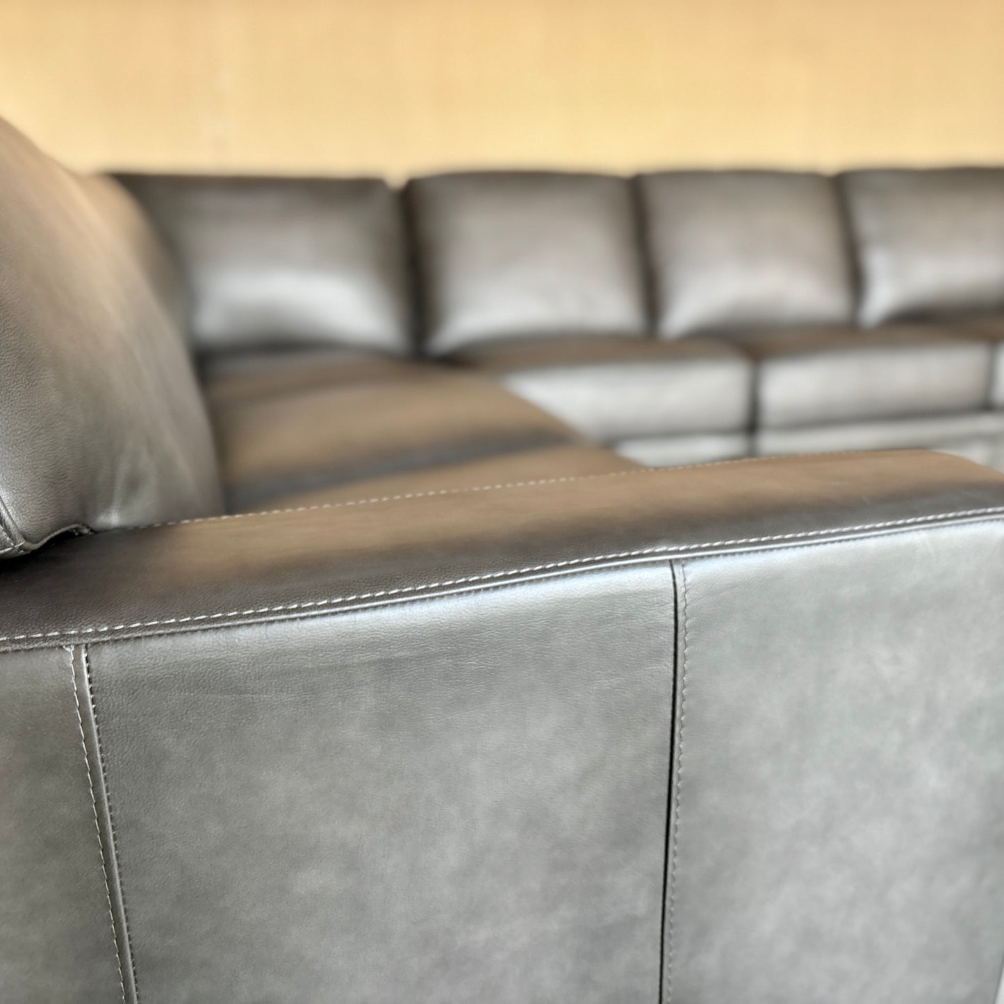 Grey Top Grain Leather Sectional Couch - LIKE NEW!!