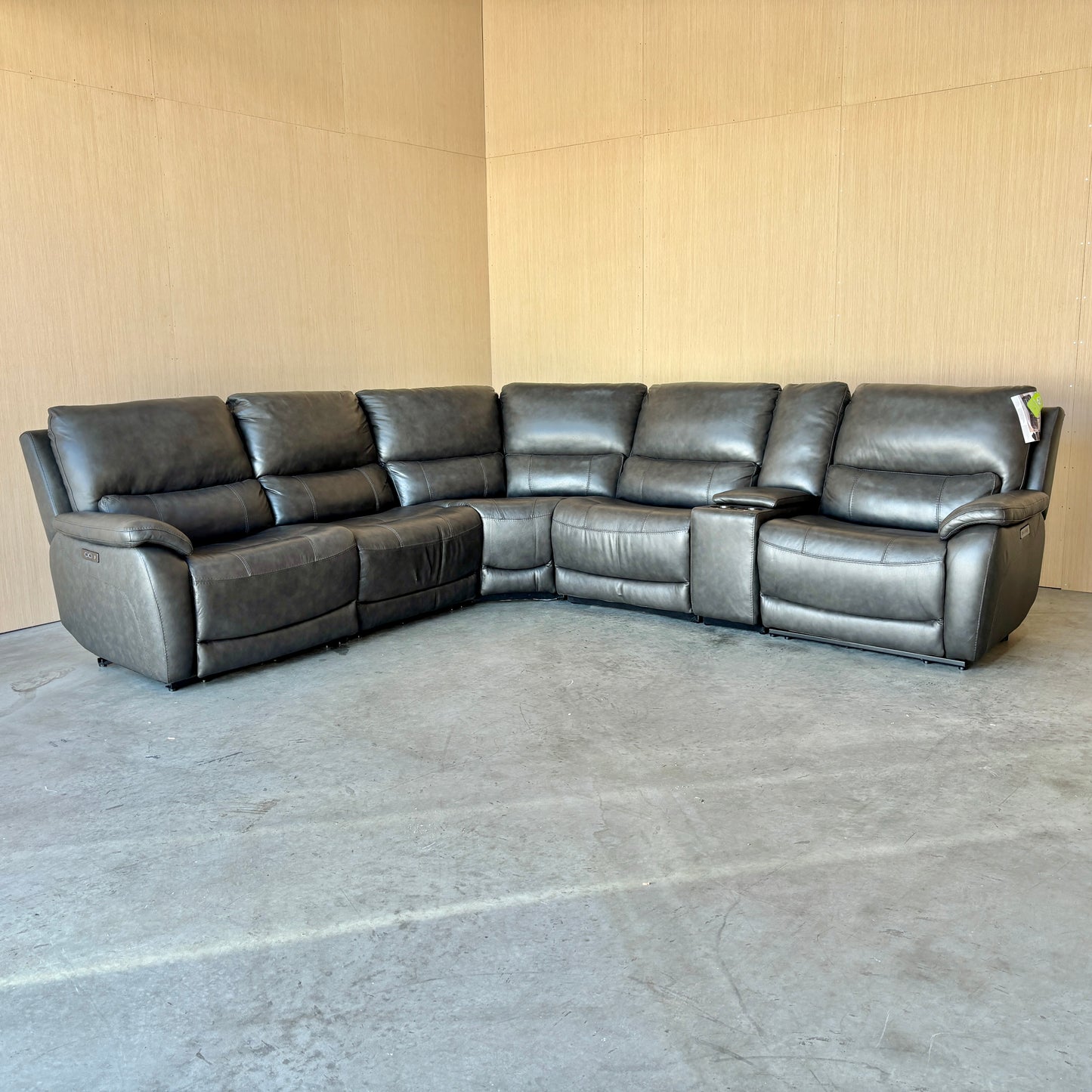 Grey Leather Power Reclining Modular Sectional with Power Headrests