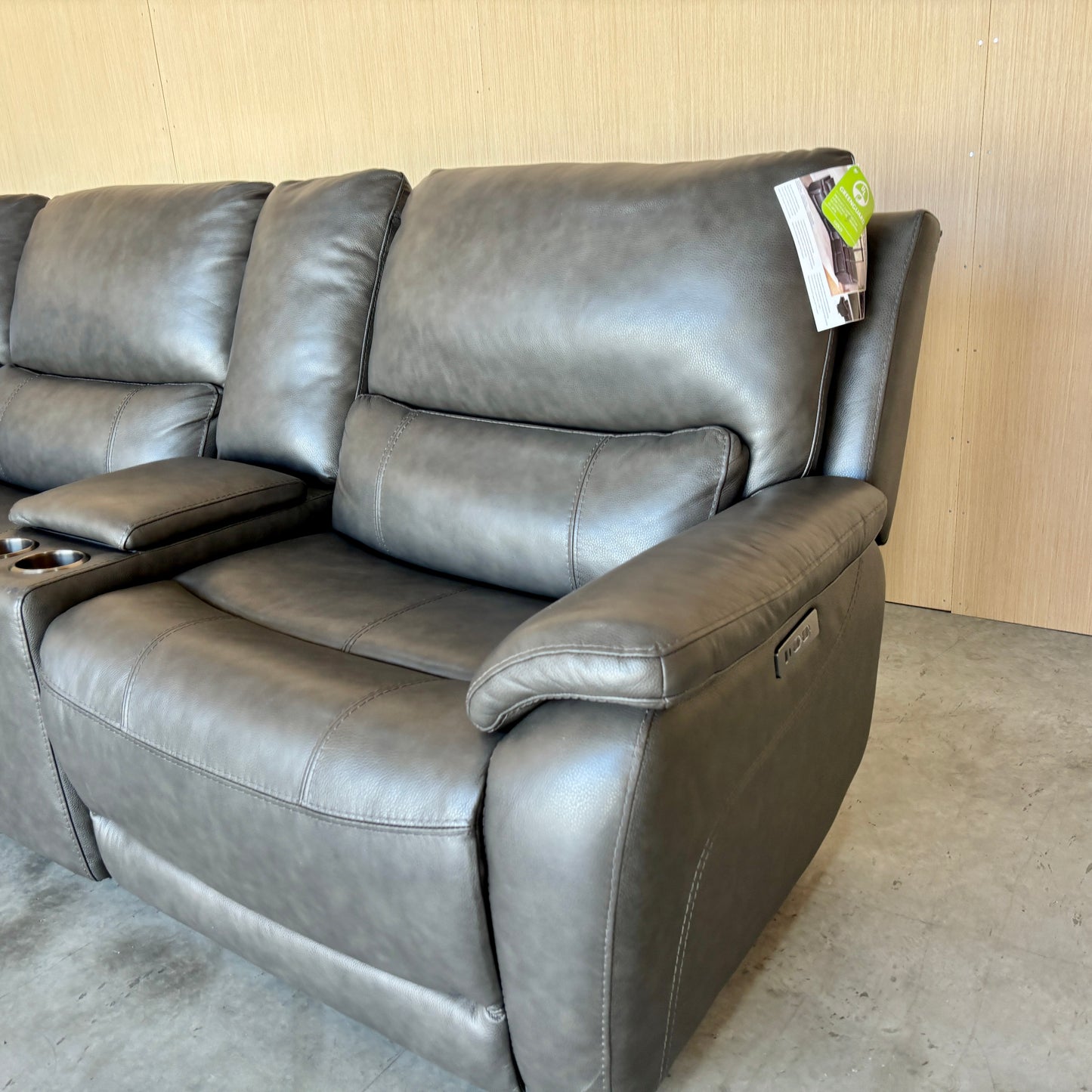 Grey Leather Power Reclining Modular Sectional with Power Headrests