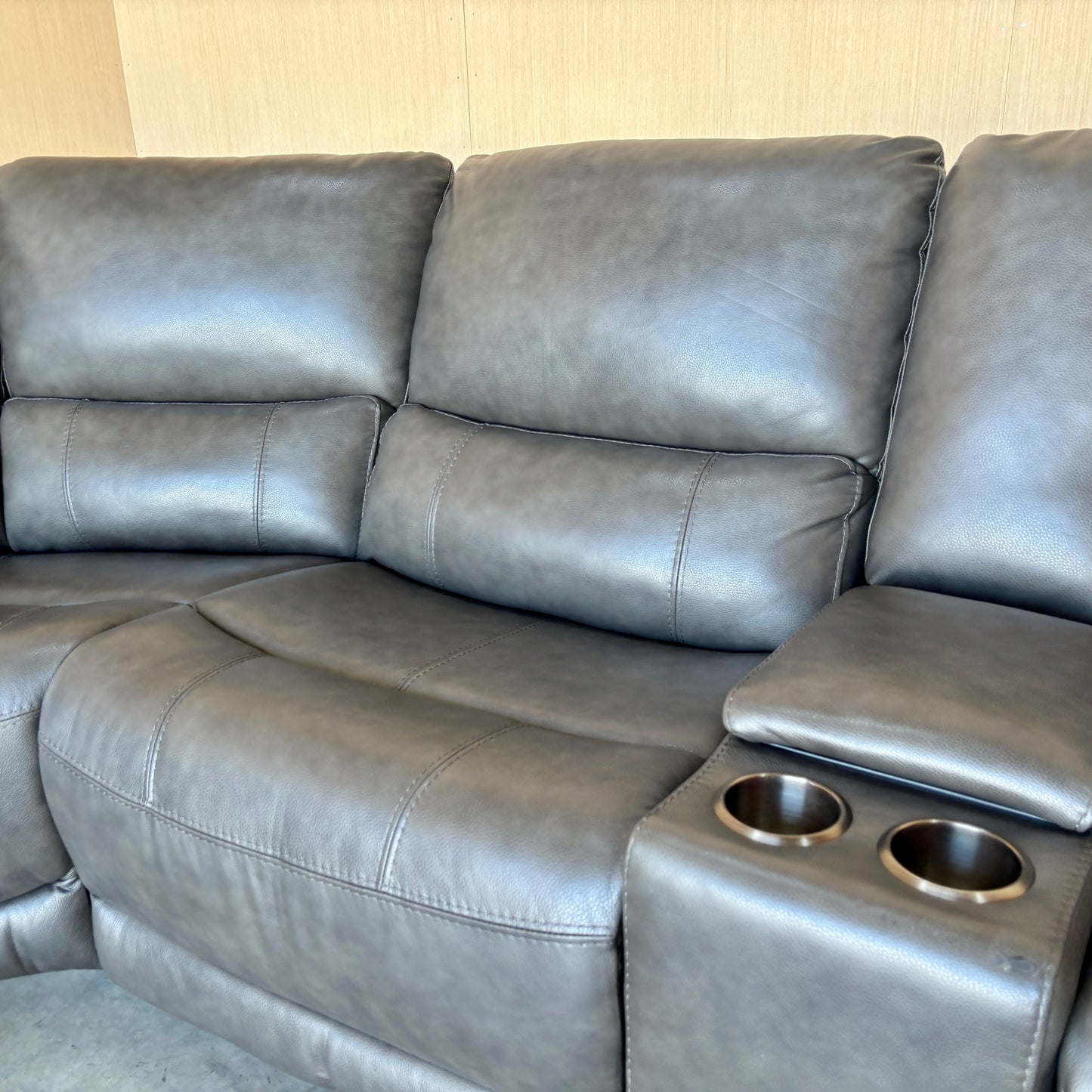 Grey Leather Power Reclining Modular Sectional with Power Headrests