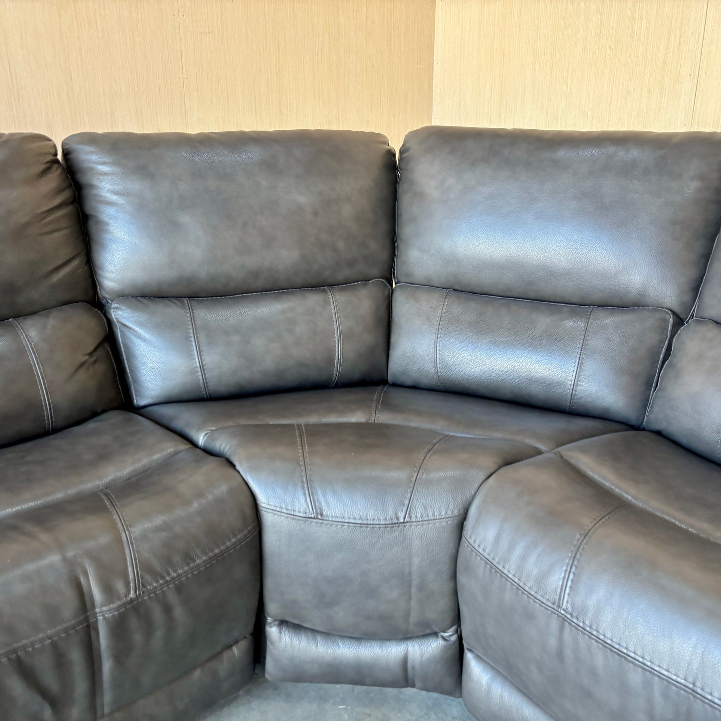 Grey Leather Power Reclining Modular Sectional with Power Headrests