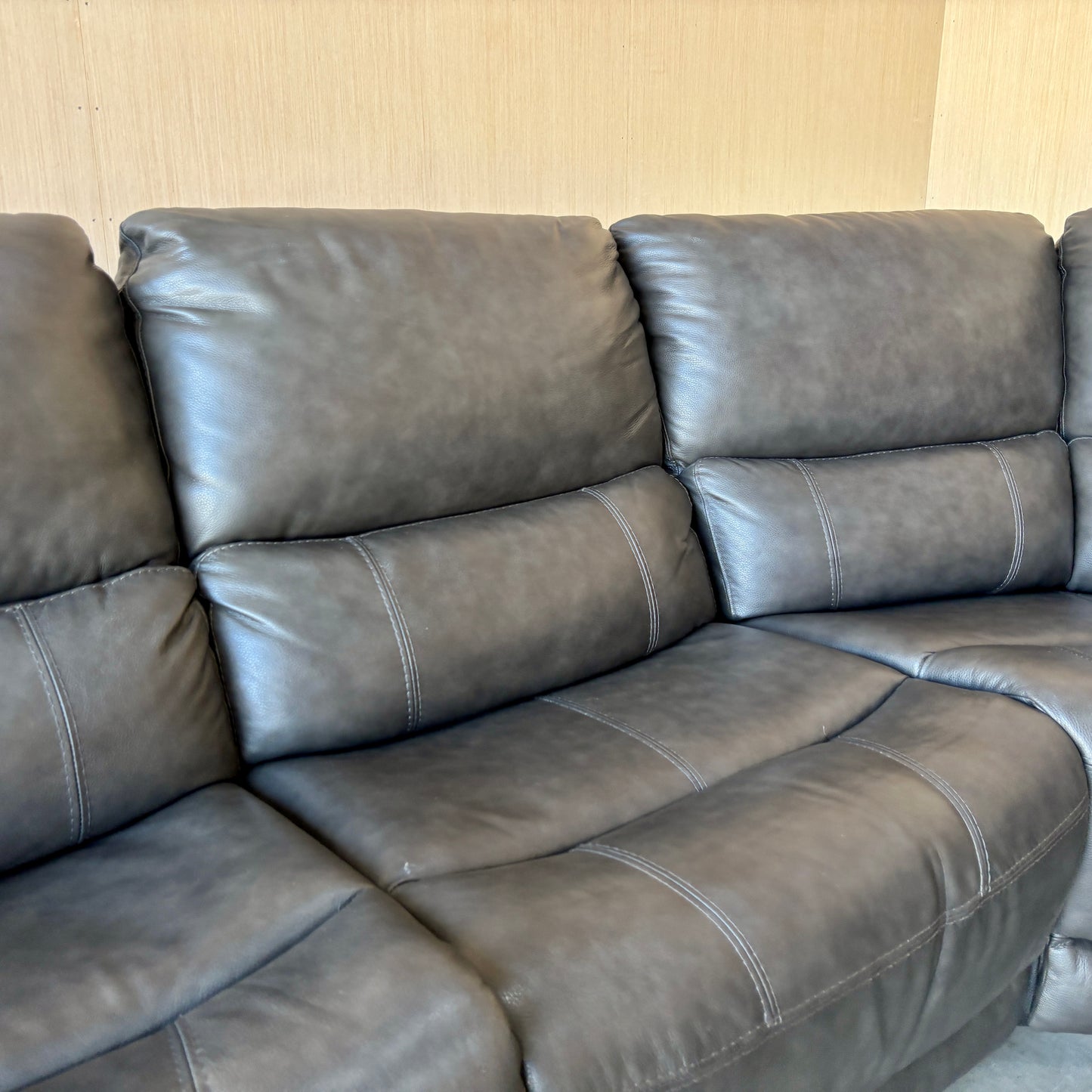 Grey Leather Power Reclining Modular Sectional with Power Headrests