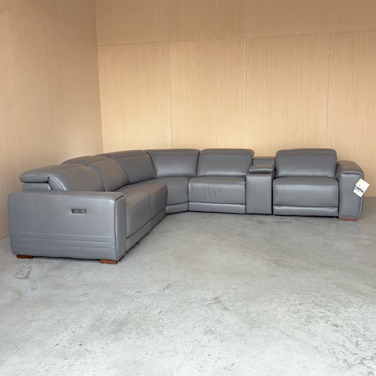 Grey Leather Power Reclining Sectional with Power Headrests - Like New w/Tags!
