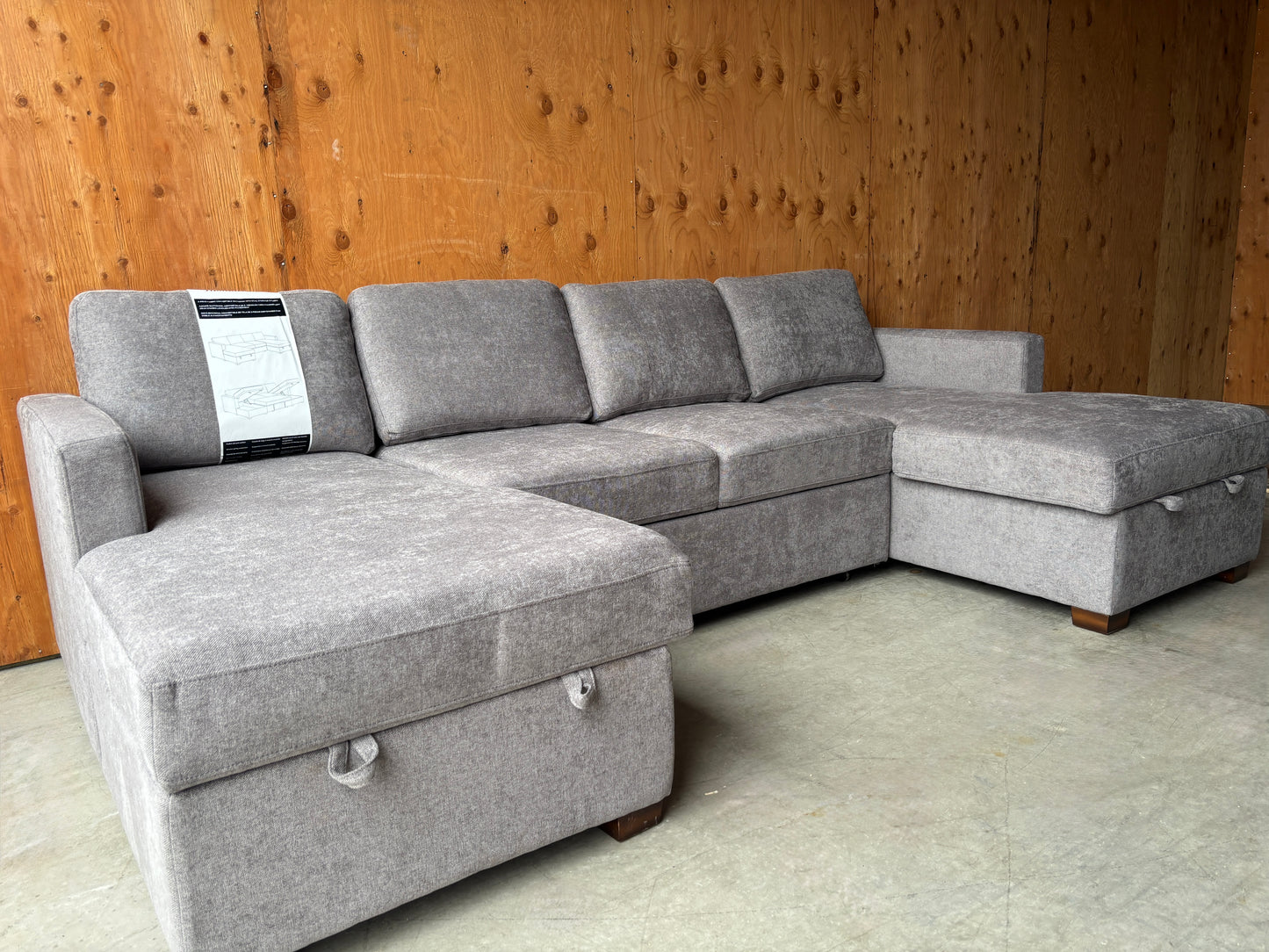 Grey Sectional Sleeper Couch with Double Storage Chaise