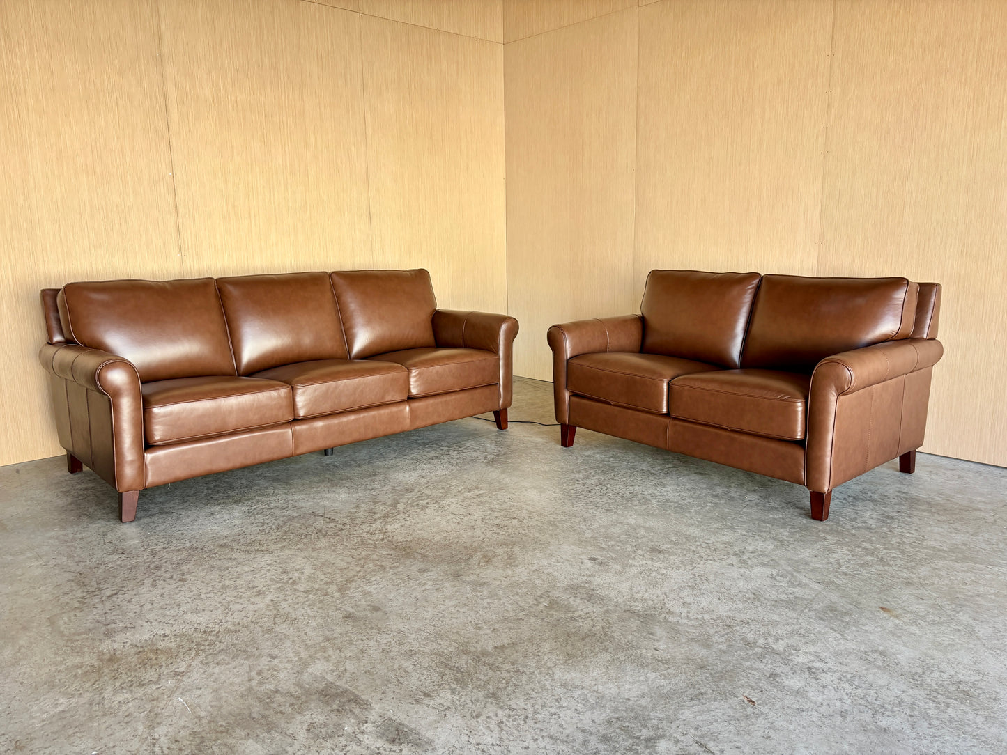 Beautiful Real Leather Couch and Loveseat Set - NEW!