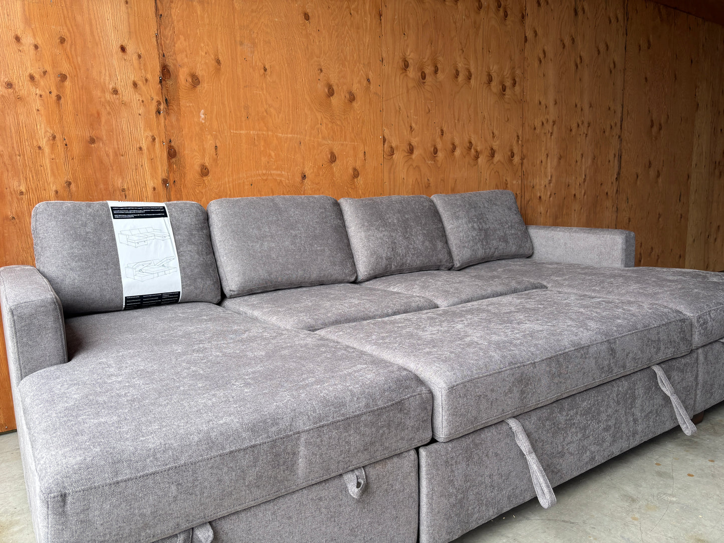 Grey Sectional Sleeper Couch with Double Storage Chaise