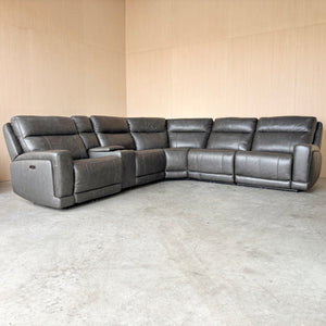 Leather Power Modular Reclining Sectional Couch with Power Headrests