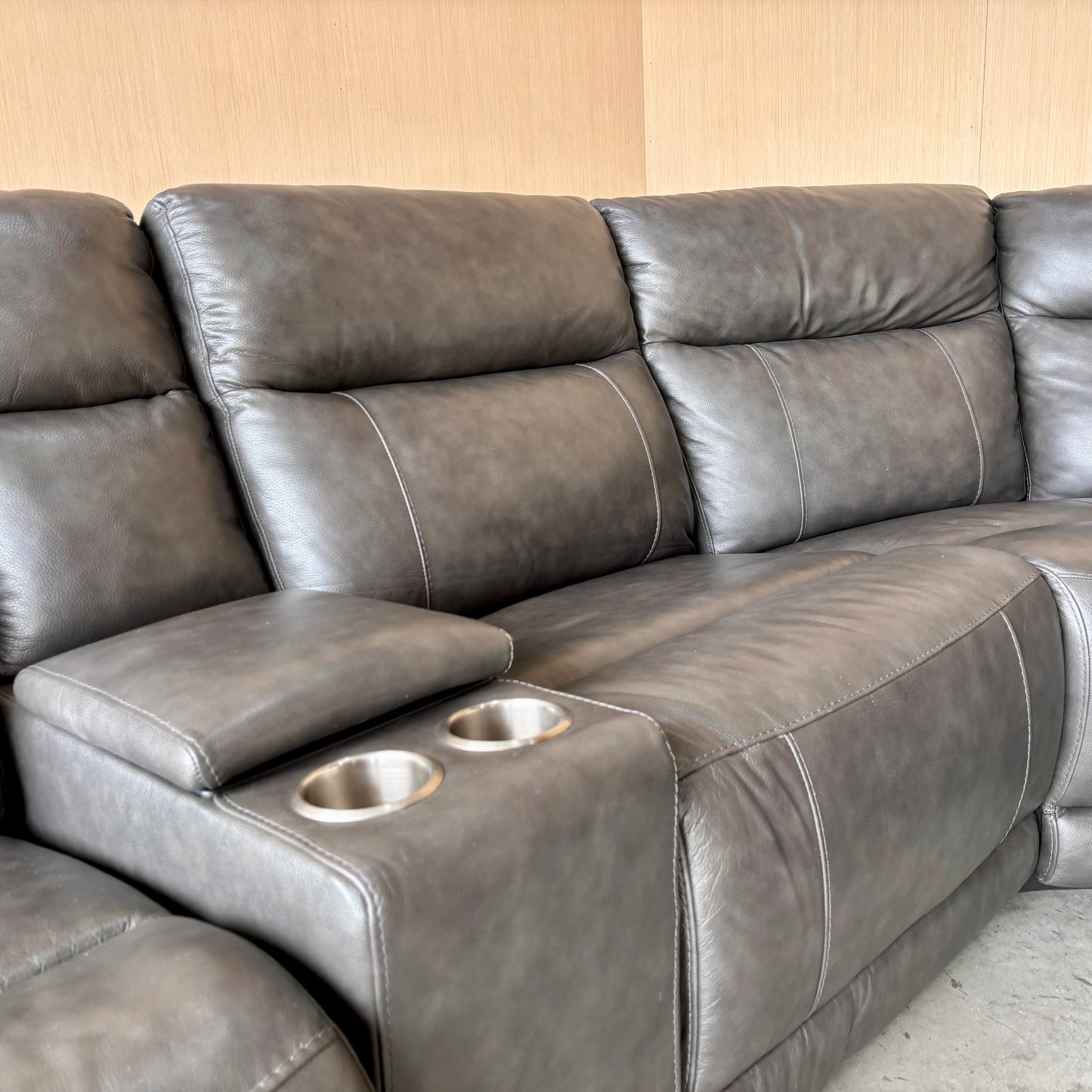 Leather Power Modular Reclining Sectional Couch with Power Headrests