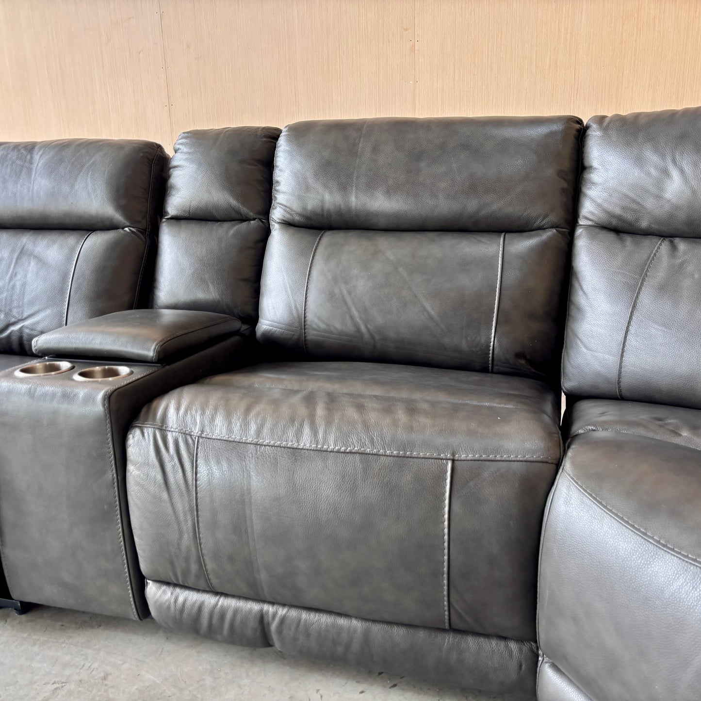 Leather Power Modular Reclining Sectional Couch with Power Headrests