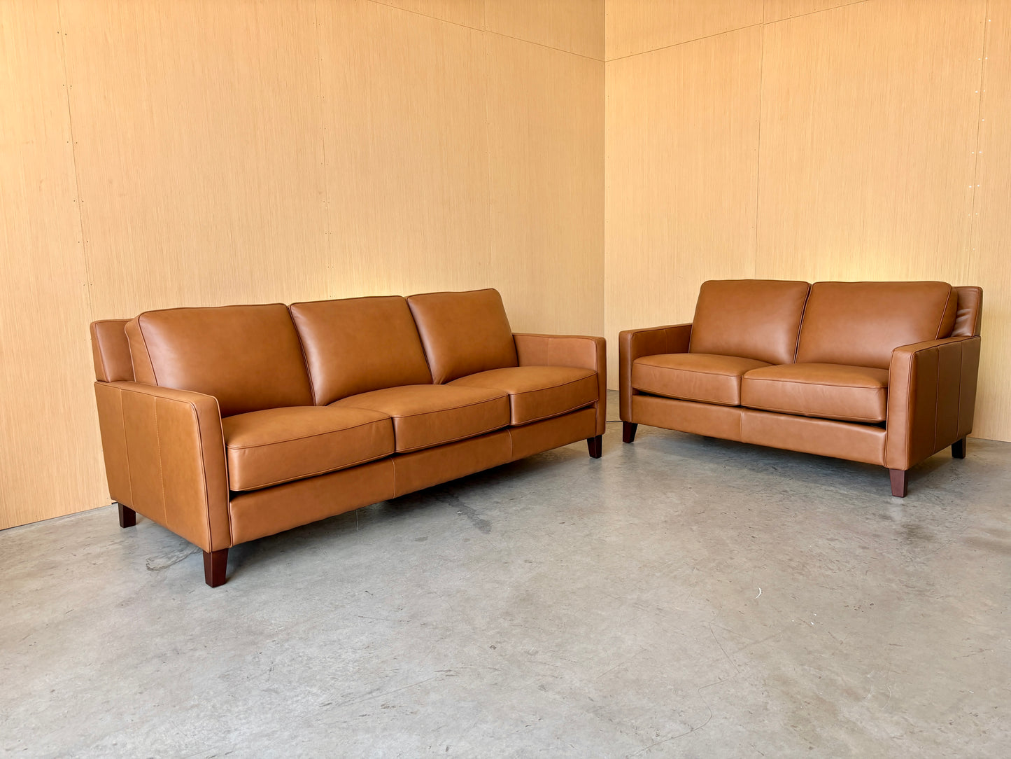 Camel Leather Couch and Loveseat Set