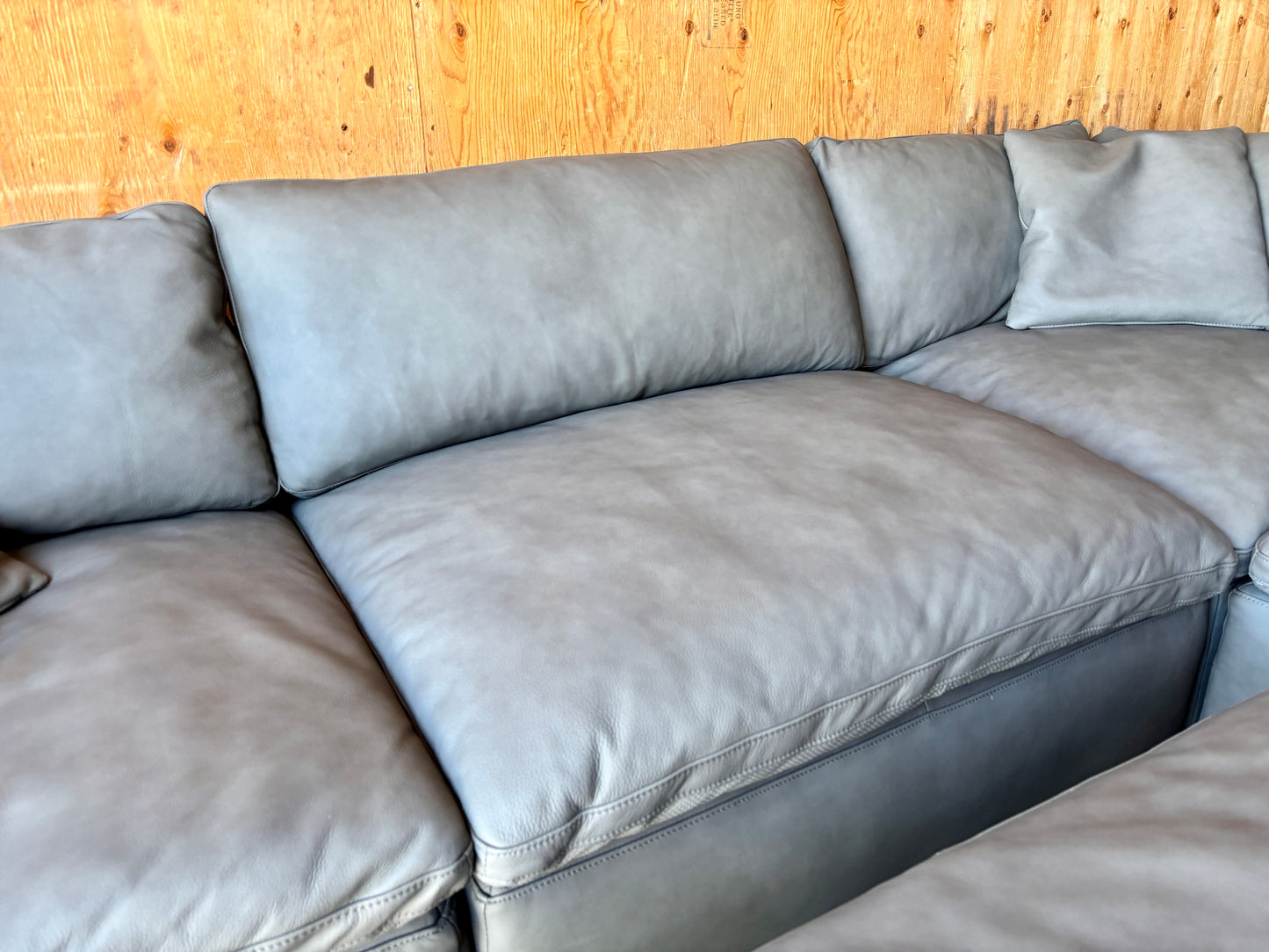 Grey Leather Modular Cloud Sectional Couch