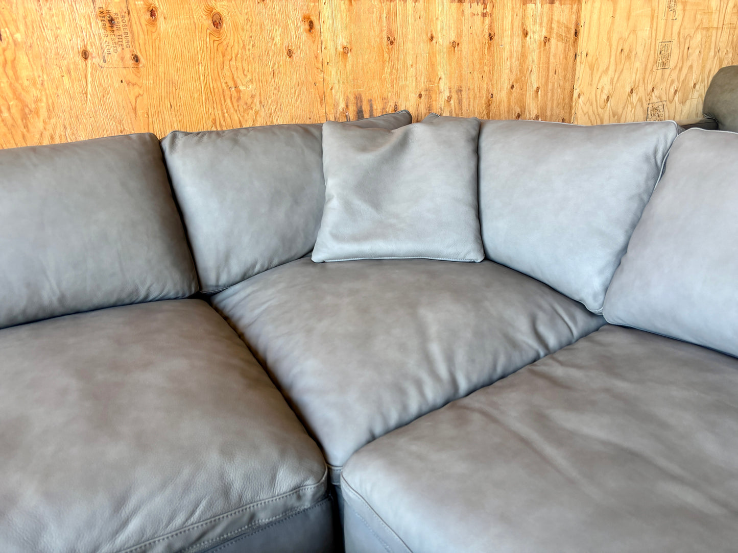 Grey Leather Modular Cloud Sectional Couch