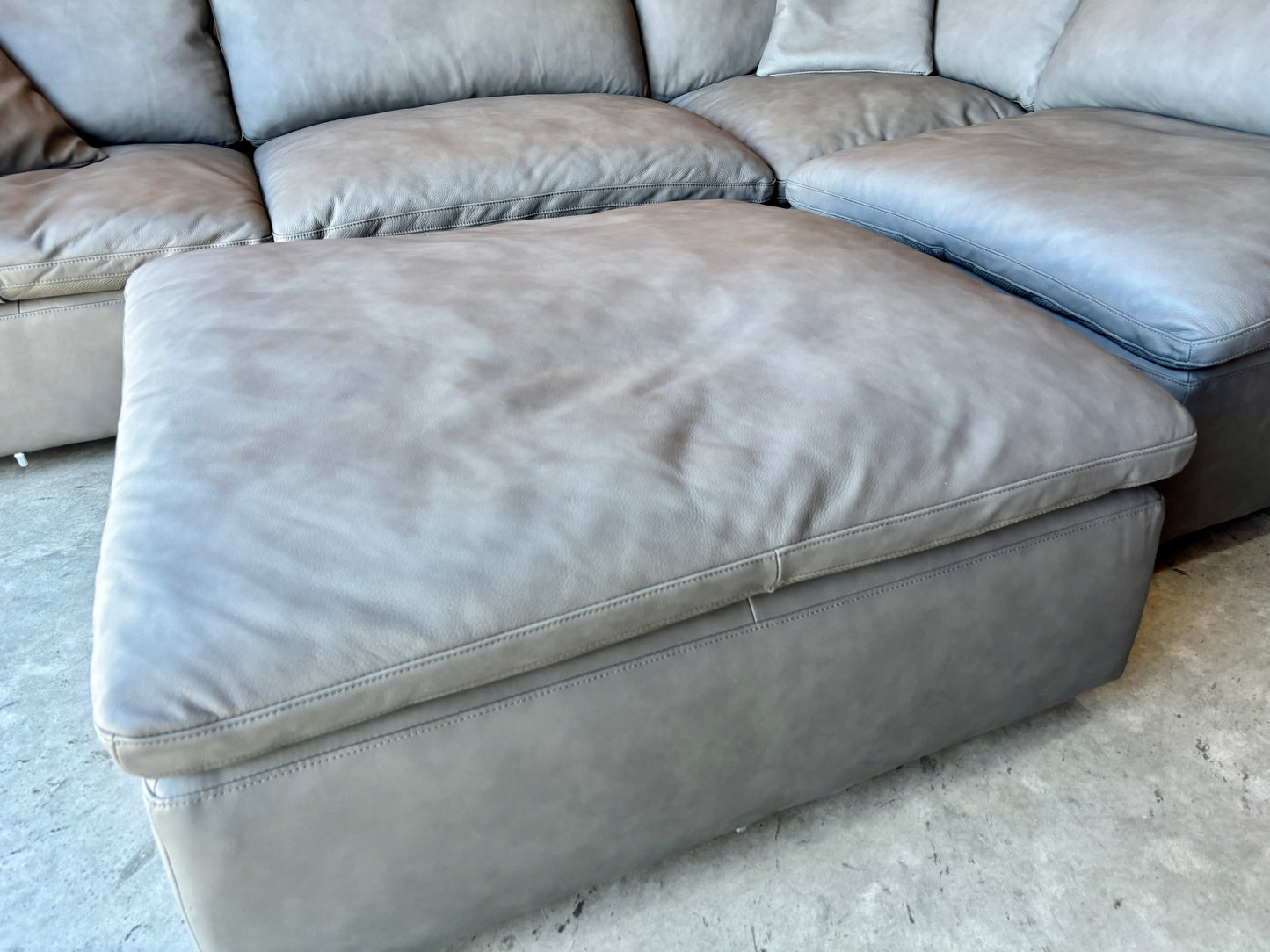 Grey Leather Modular Cloud Sectional Couch