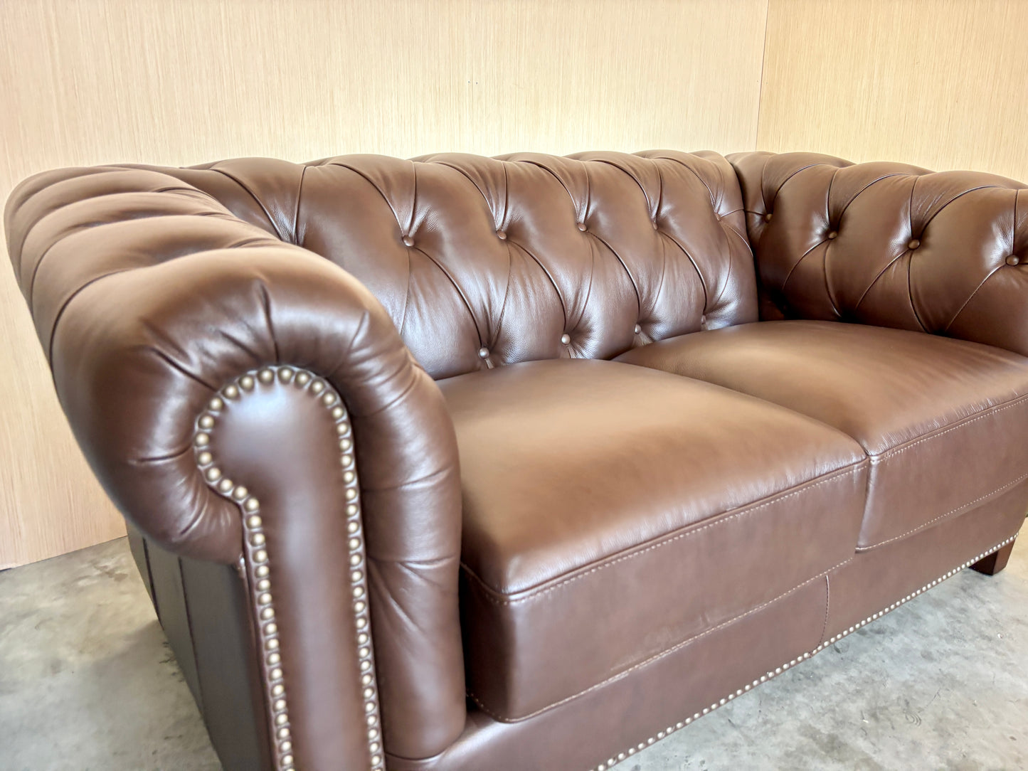 Real Leather Chesterfield Couch and Loveseat Set