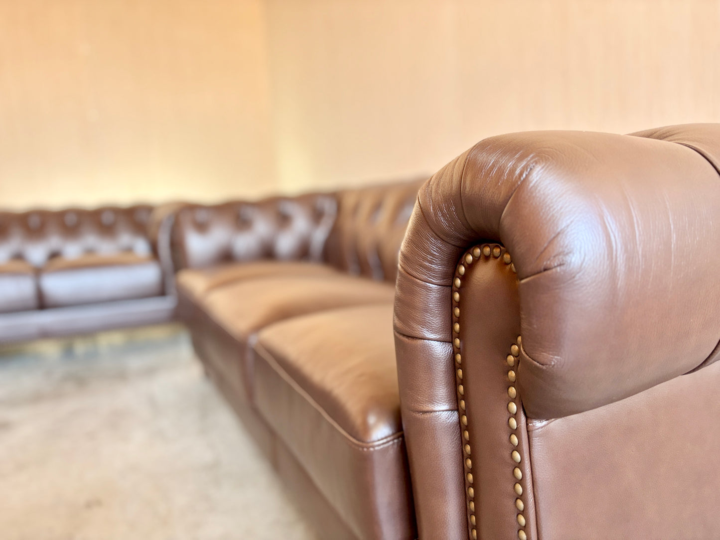 Real Leather Chesterfield Couch and Loveseat Set