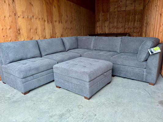 Grey Modular Sectional Couch and Storage Ottoman- New w/Tags