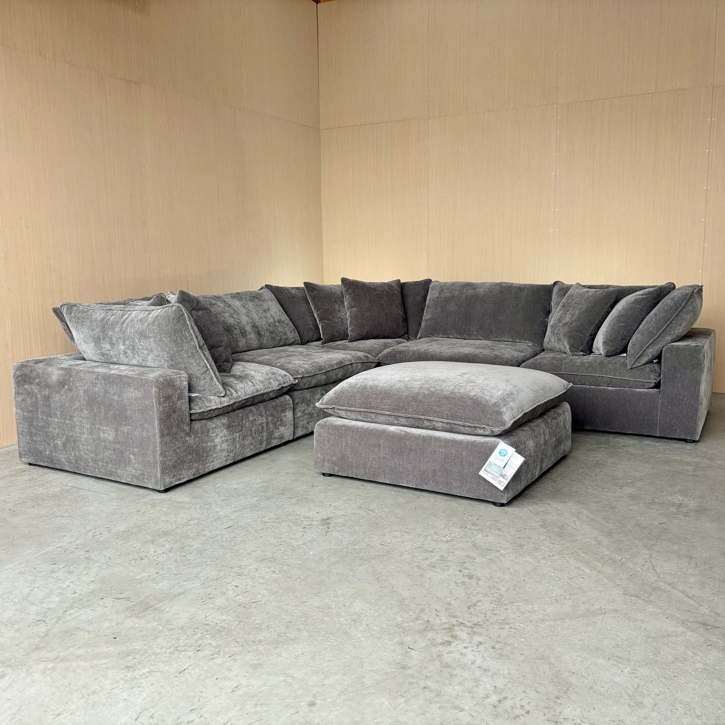 Grey Sereen Cloud 6-piece Fabric Modular Sectional Couch (No Ottoman)