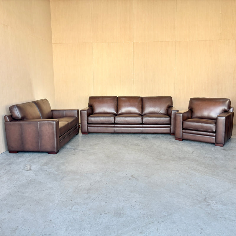 Real Leather Couch Set - Couch, Loveseat, and Chair