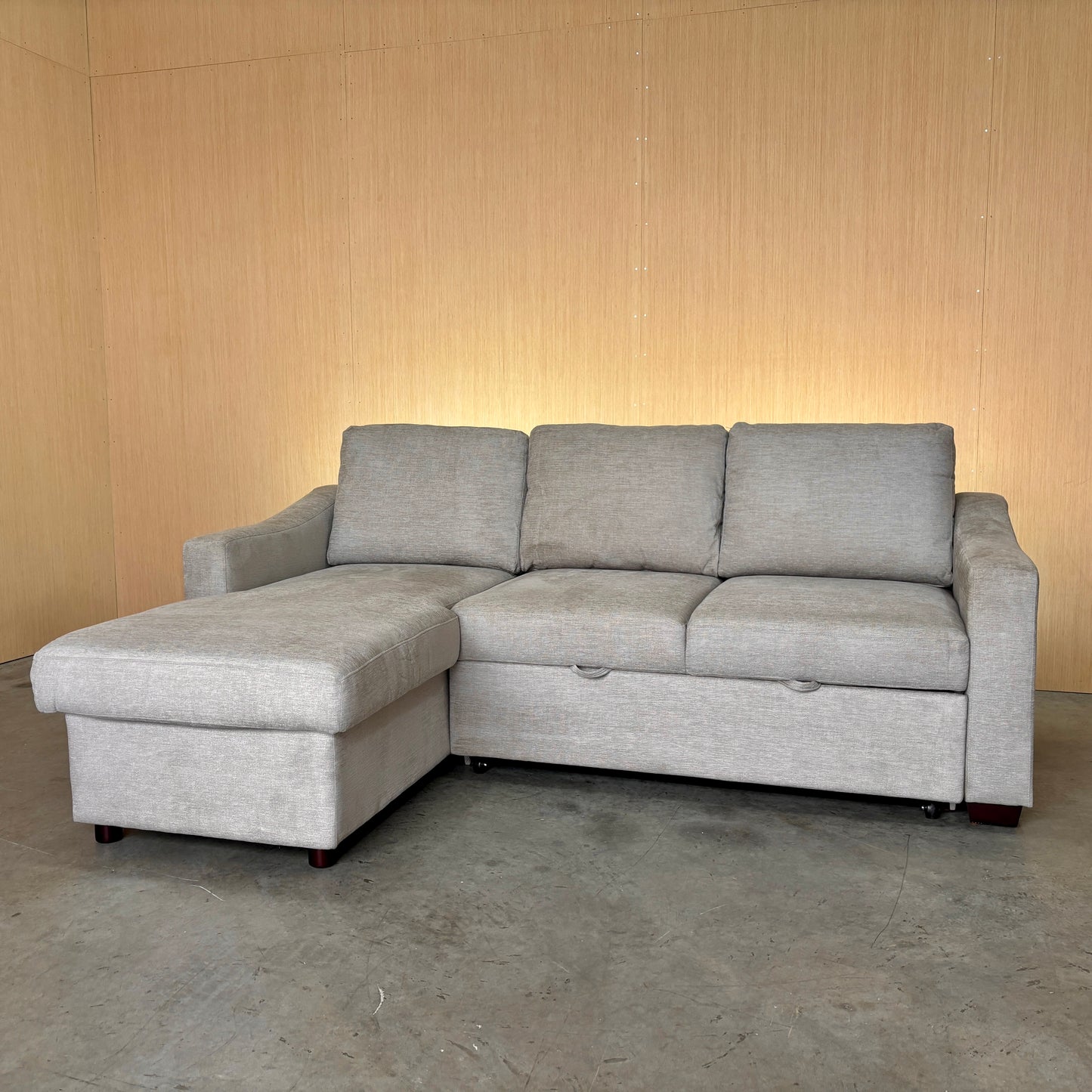 Beige Fabric Sleeper Sofa with Reversible Chaise and Storage