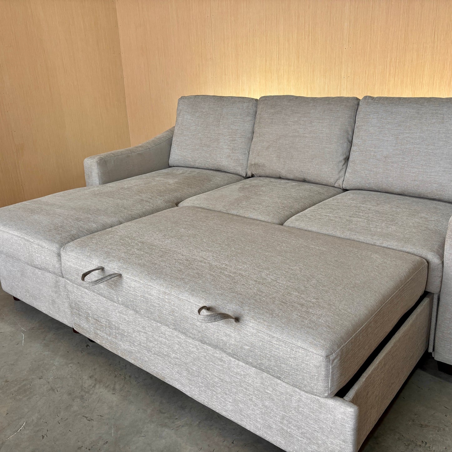 Beige Fabric Sleeper Sofa with Reversible Chaise and Storage