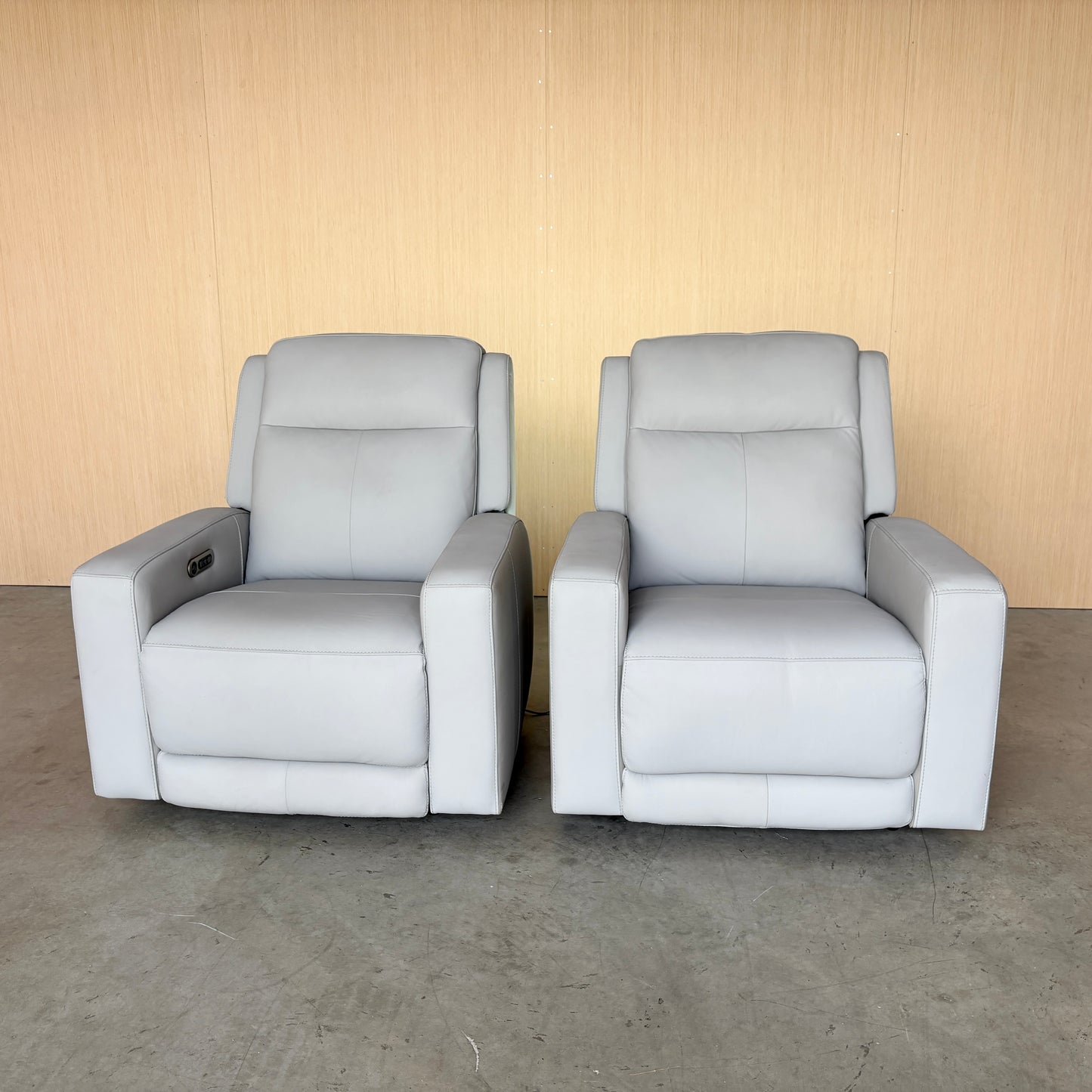 Grey Power Leather Recliner Set with Power Headrest
