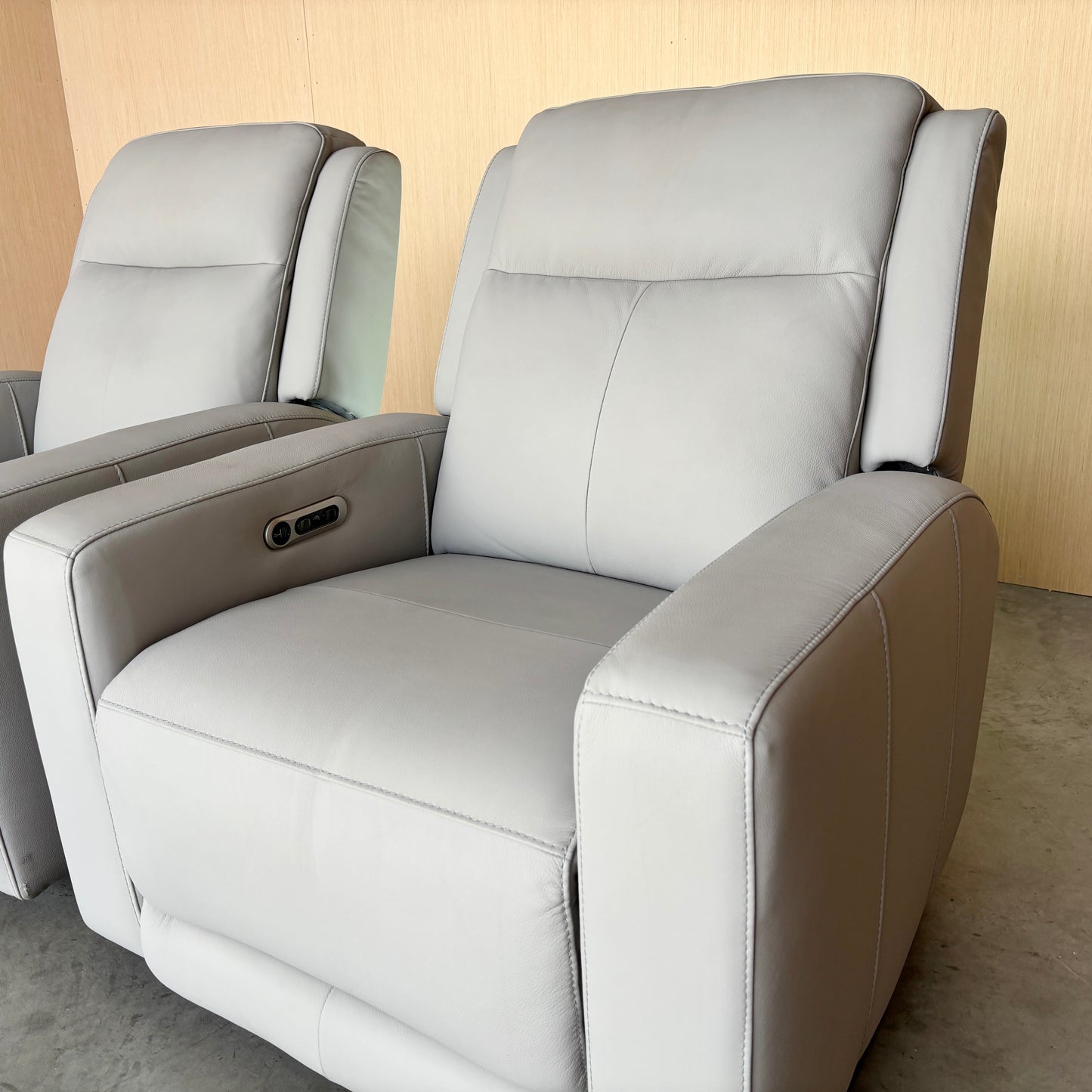 Grey Power Leather Recliner Set with Power Headrest