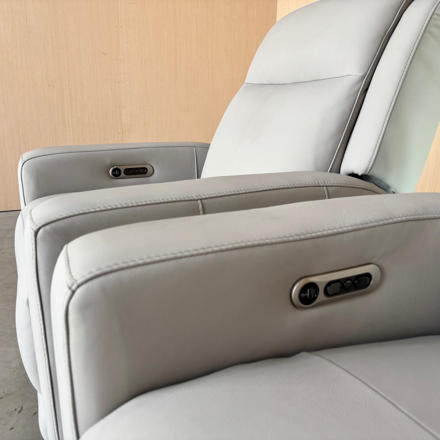 Grey Power Leather Recliner Set with Power Headrest