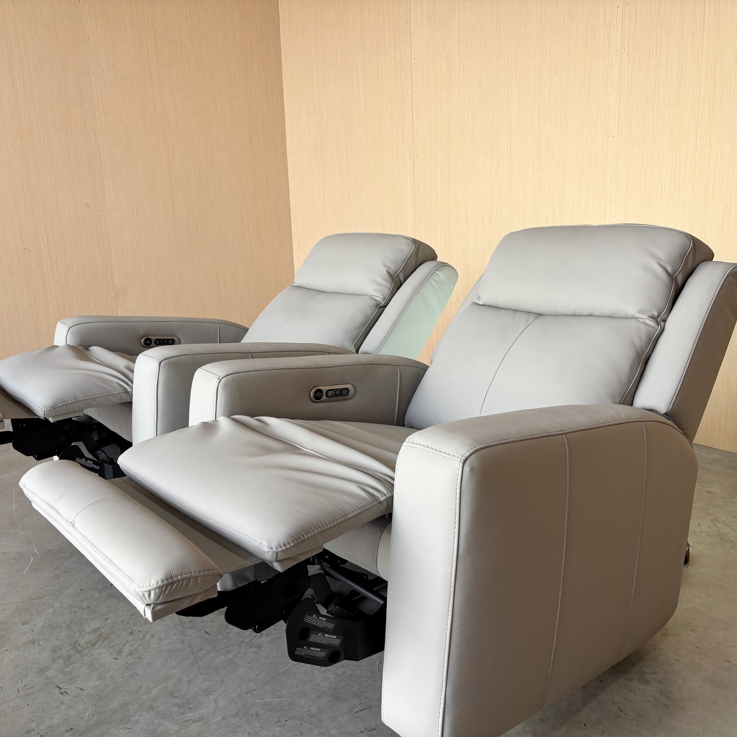 Grey Power Leather Recliner Set with Power Headrest