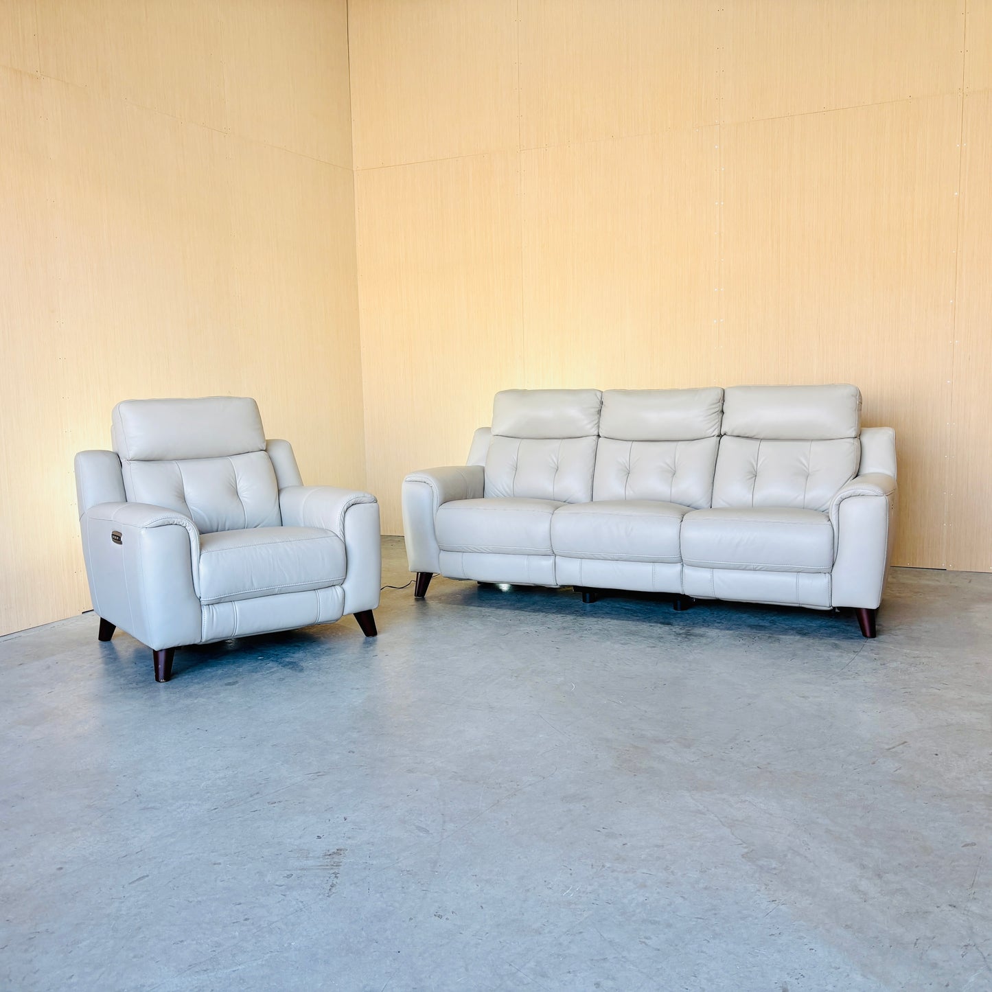 Real Leather Reclining Couch and Chair Set