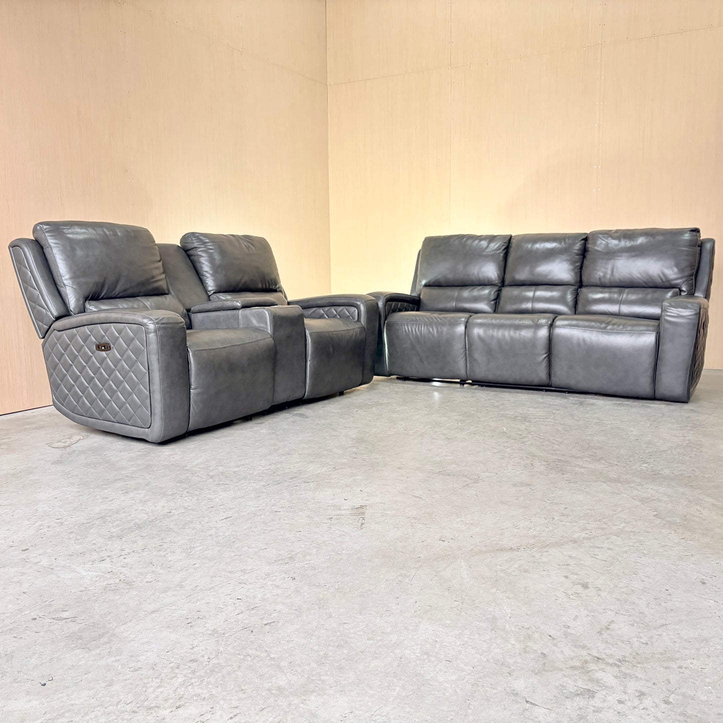 Leather Power Reclining Sofa Couch and Loveseat