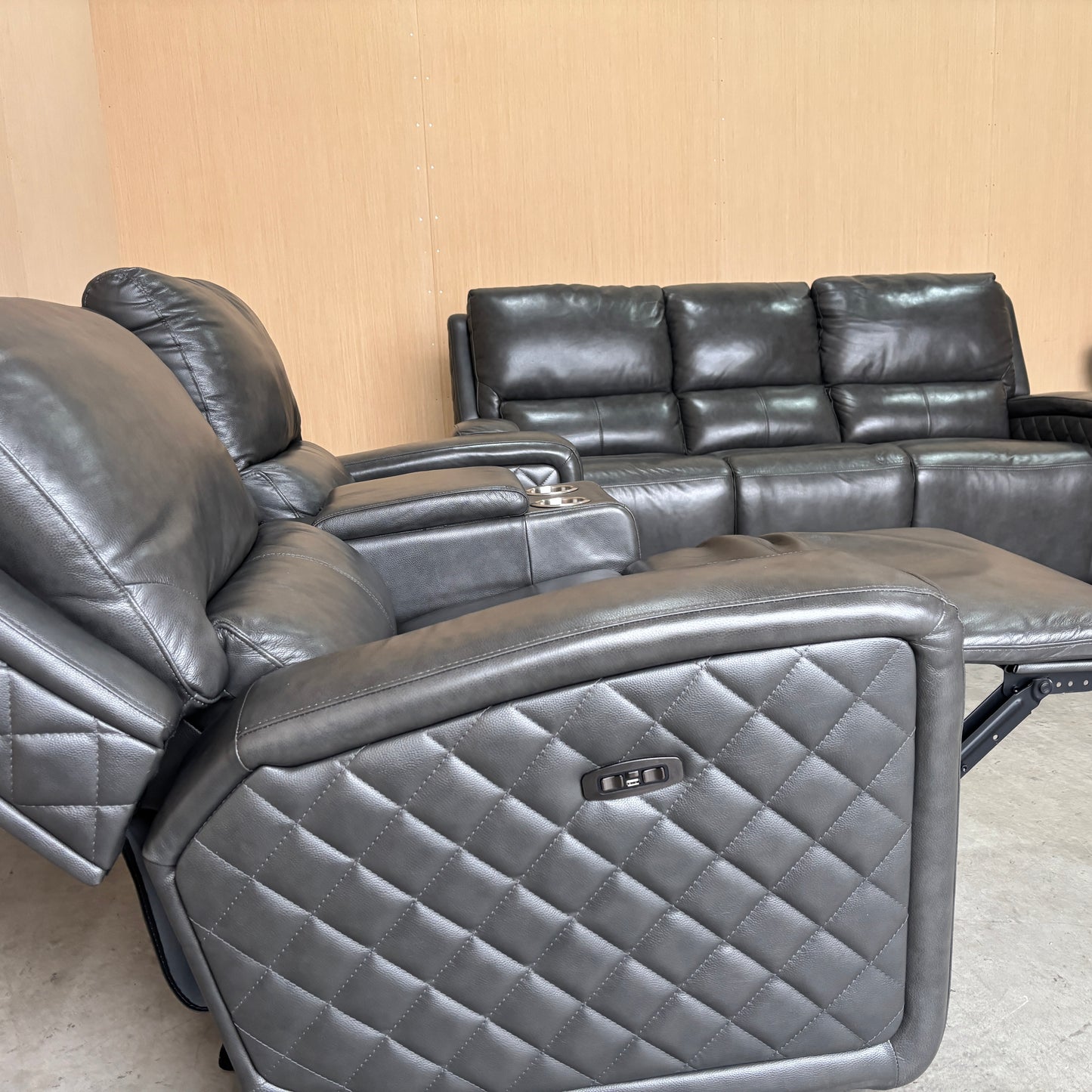 Leather Power Reclining Sofa Couch and Loveseat