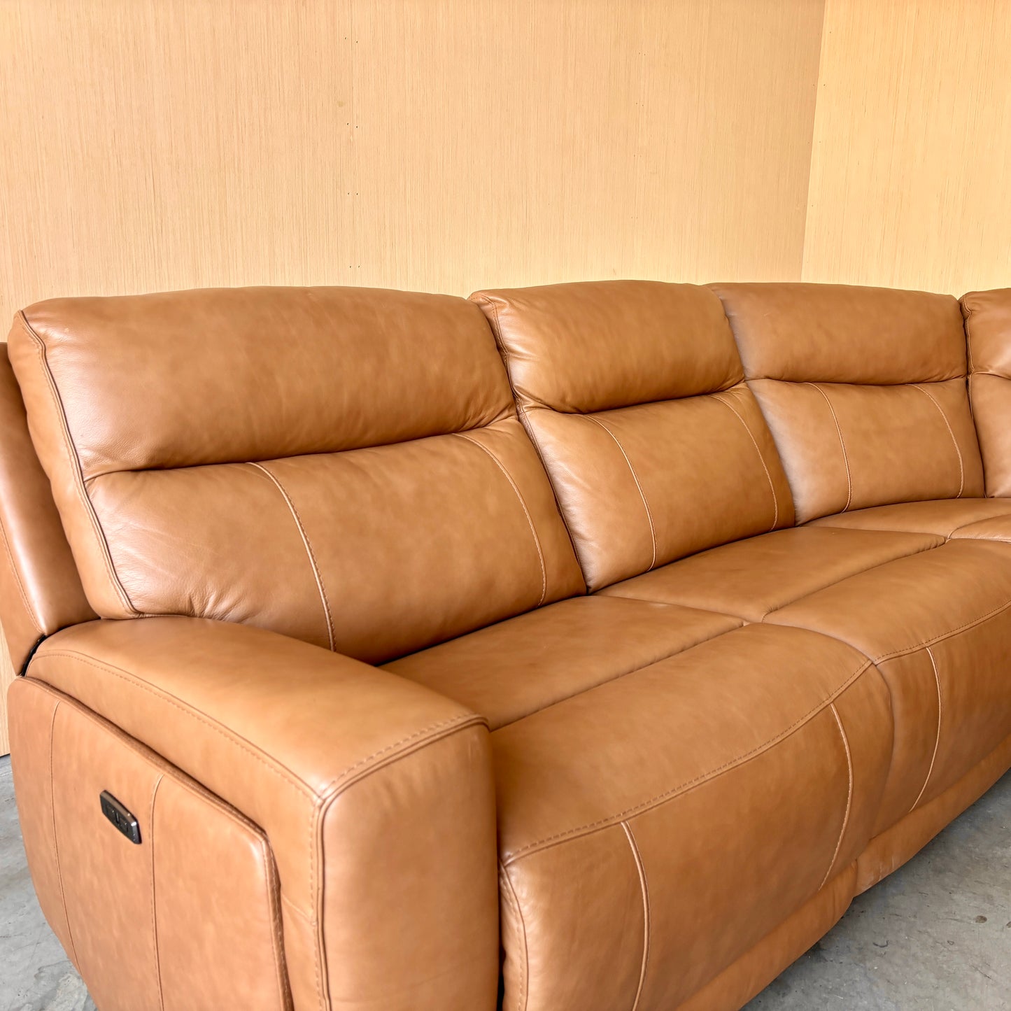 Camel Leather Power Modular Reclining Sectional Couch with Power Headrests
