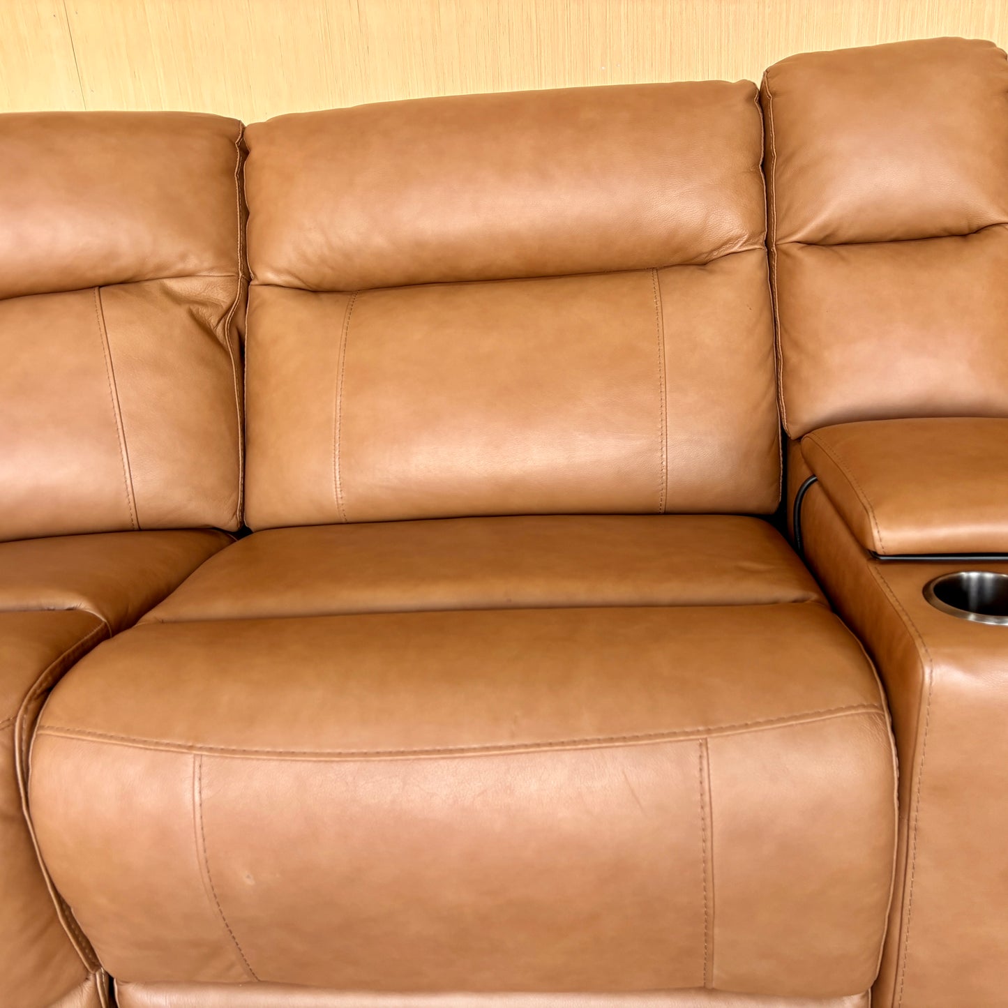 Camel Leather Power Modular Reclining Sectional Couch with Power Headrests