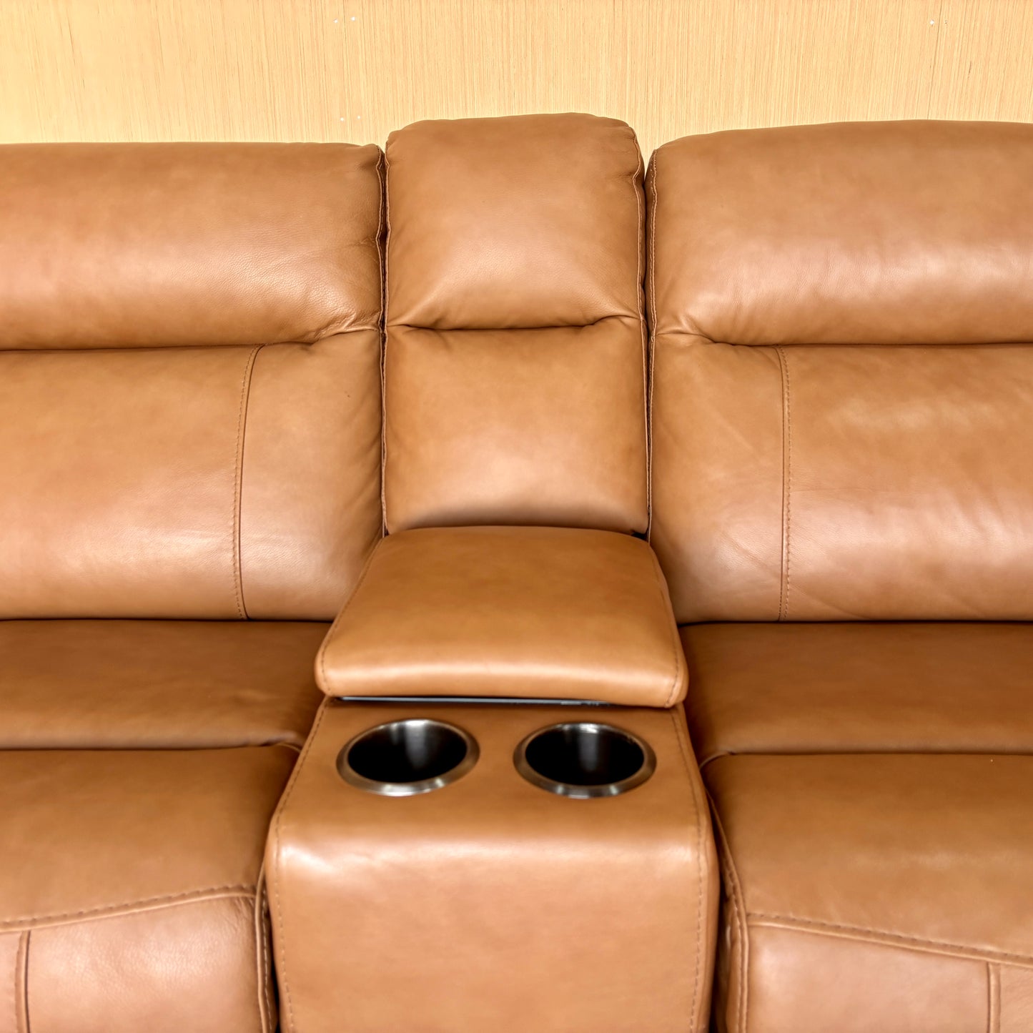 Camel Leather Power Modular Reclining Sectional Couch with Power Headrests