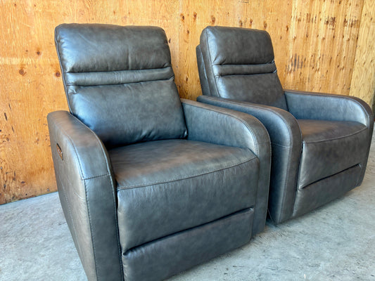 Grey Leather Power Glider Recliner Chairs - Like New!