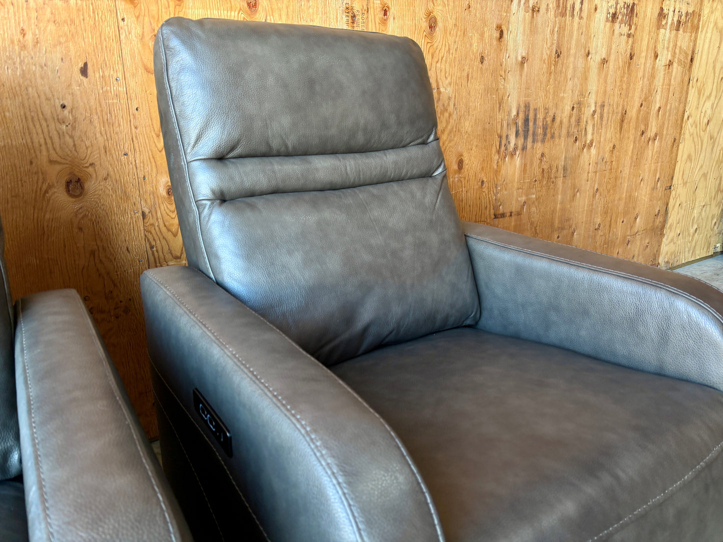 Grey Leather Power Glider Recliner Chairs - Like New!