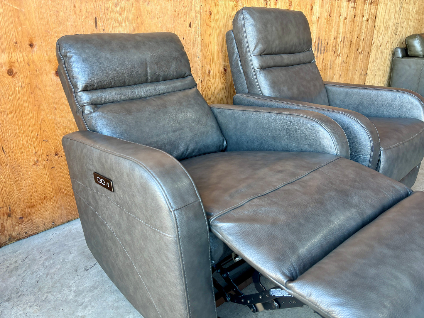 Grey Leather Power Glider Recliner Chairs - Like New!